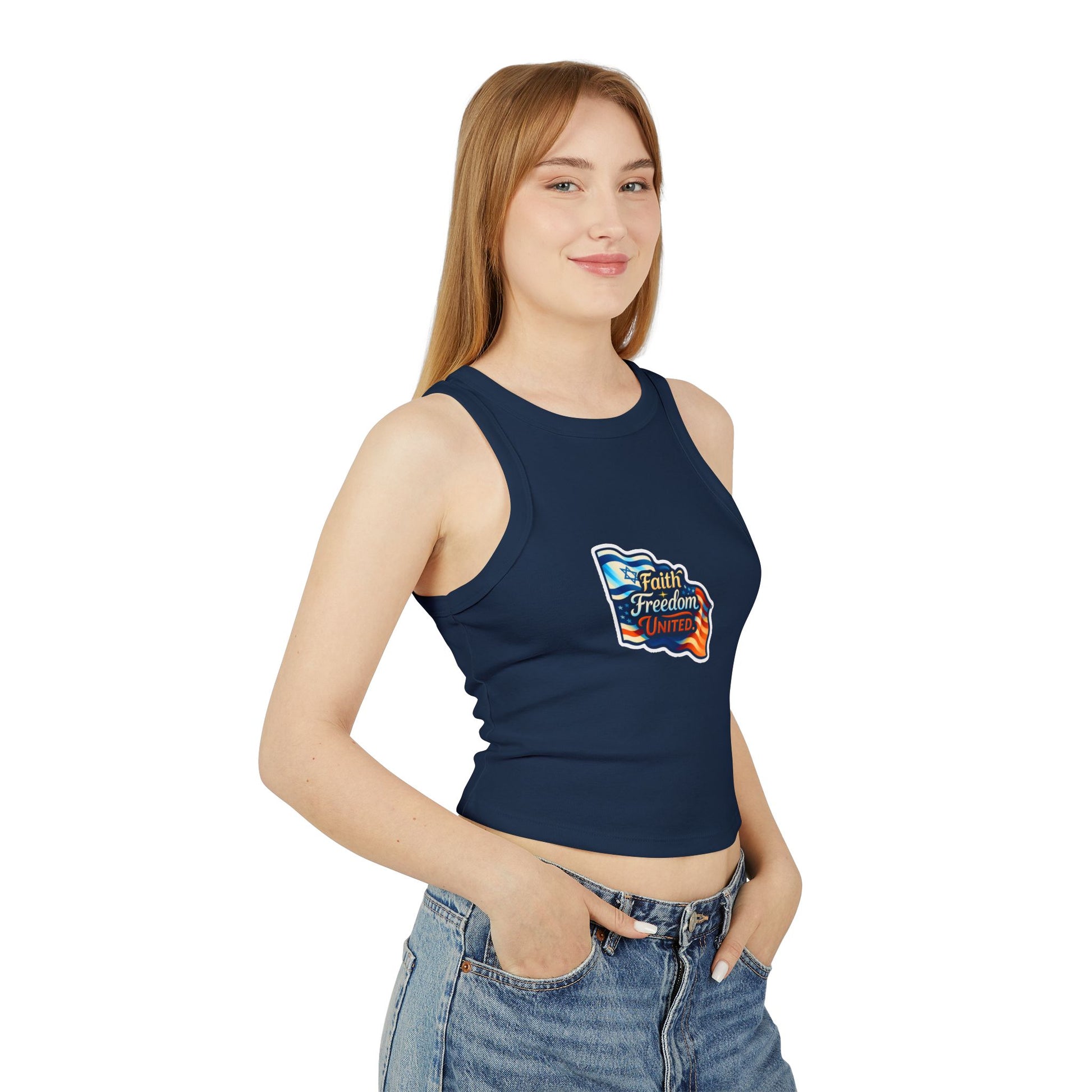 Faith Freedom United Women's Micro Rib Racer Tank Top - American Zionist