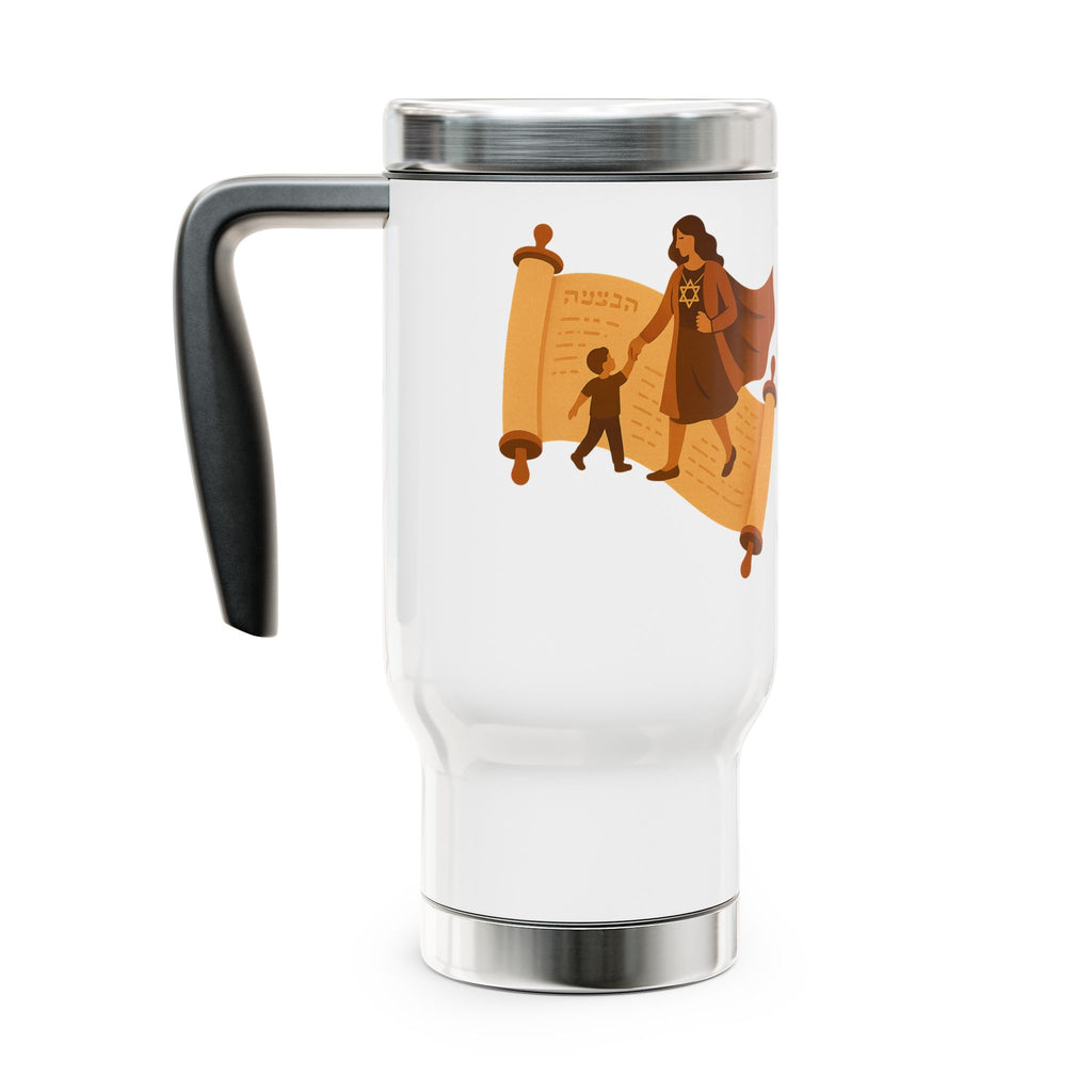 Mom Scroll Stainless Steel Travel Mug with Handle, 14oz - American Zionist