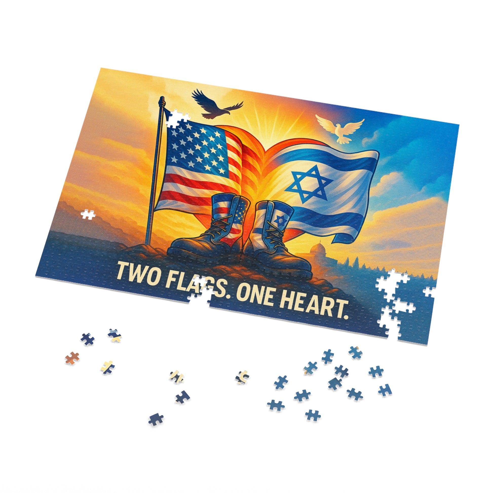 Two Flags One Heart Jigsaw Puzzle with Tin - American Zionist