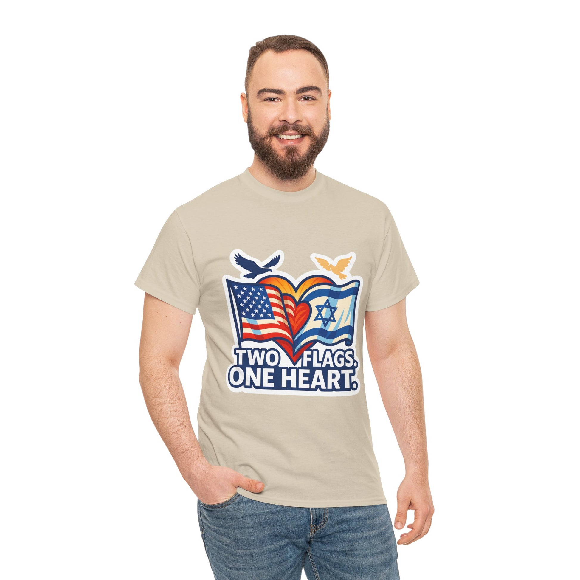 Two Flags One Heart Unisex Heavy Cotton Tee - American Zionist