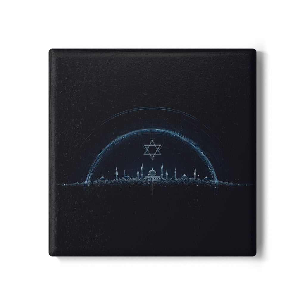 Futuristic City of Israel Ceramic Coaster - American Zionist
