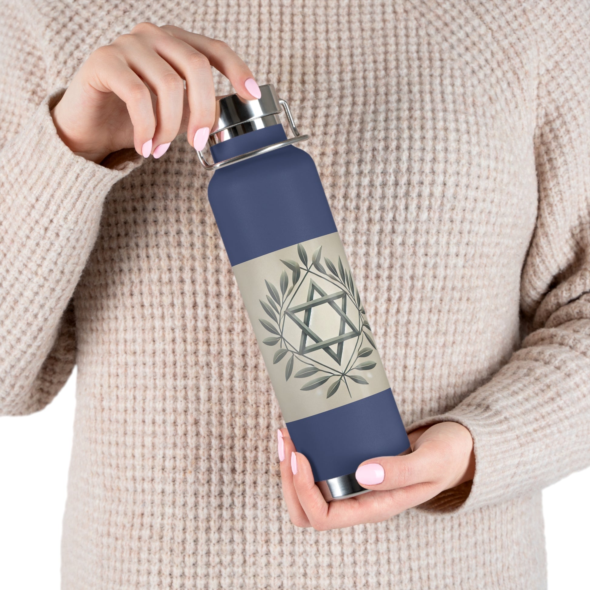 Olive and Star of David Copper Vacuum Insulated Bottle, 22oz - American Zionist