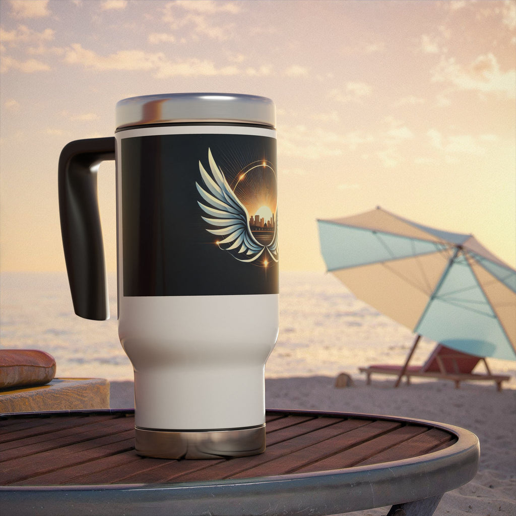 Sunset Wings Stainless Steel Travel Mug with Handle, 14oz - American Zionist