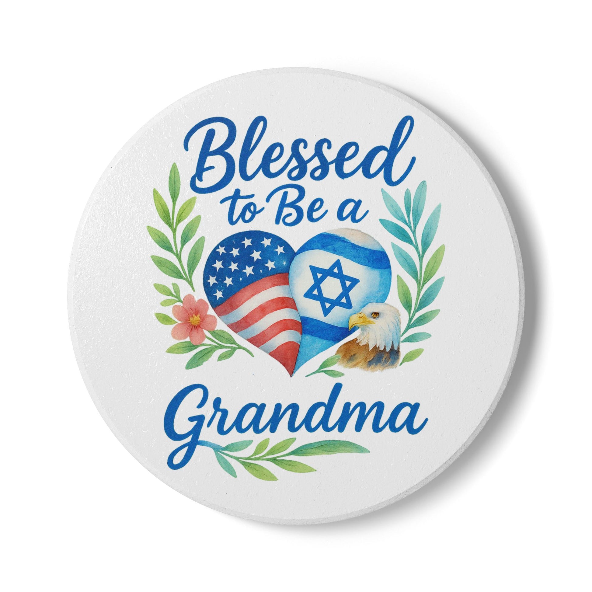 Blessed To Be A Grandma Ceramic Coaster - American Zionist