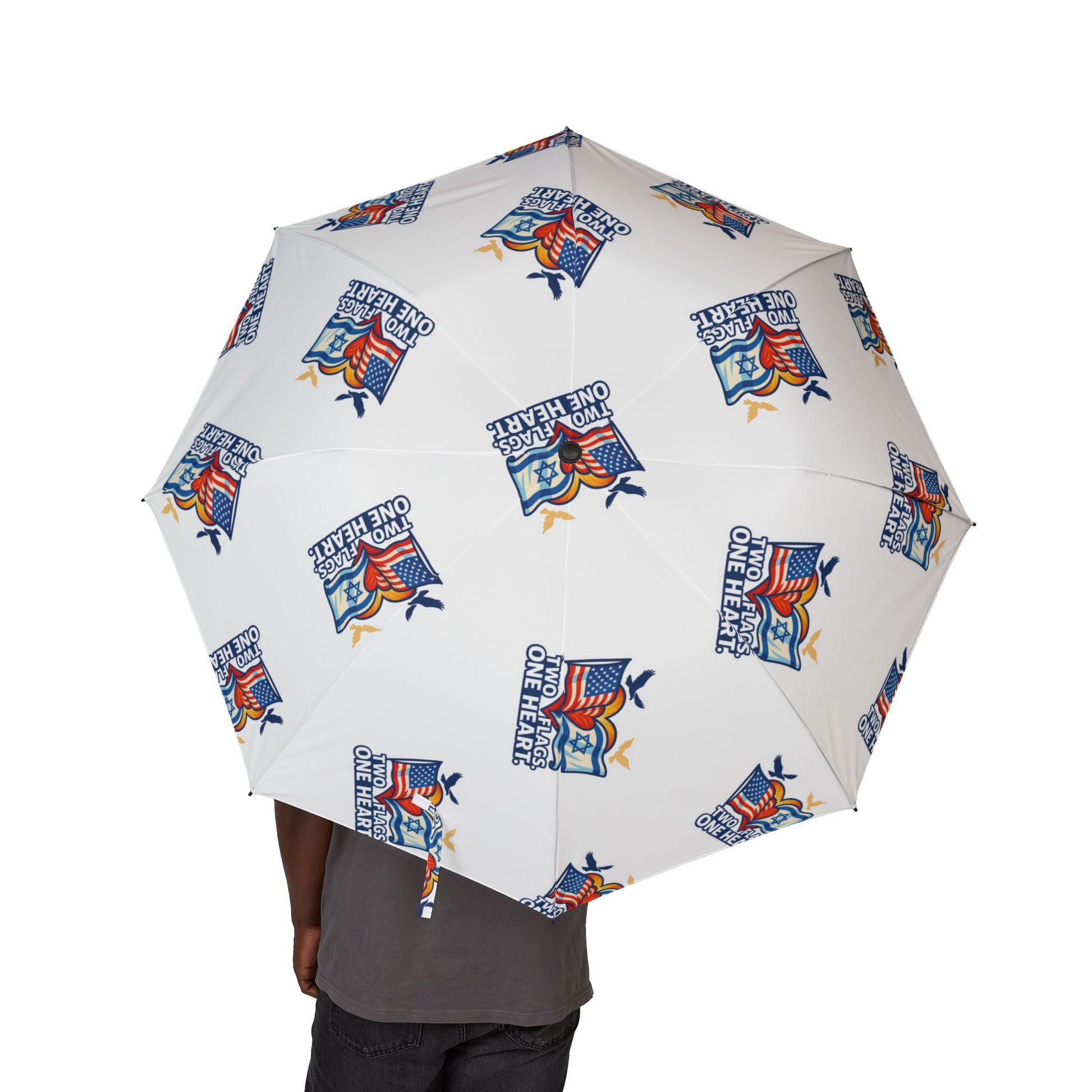 Two Flags. One Heart Semi - Automatic Foldable Umbrella - American Zionist