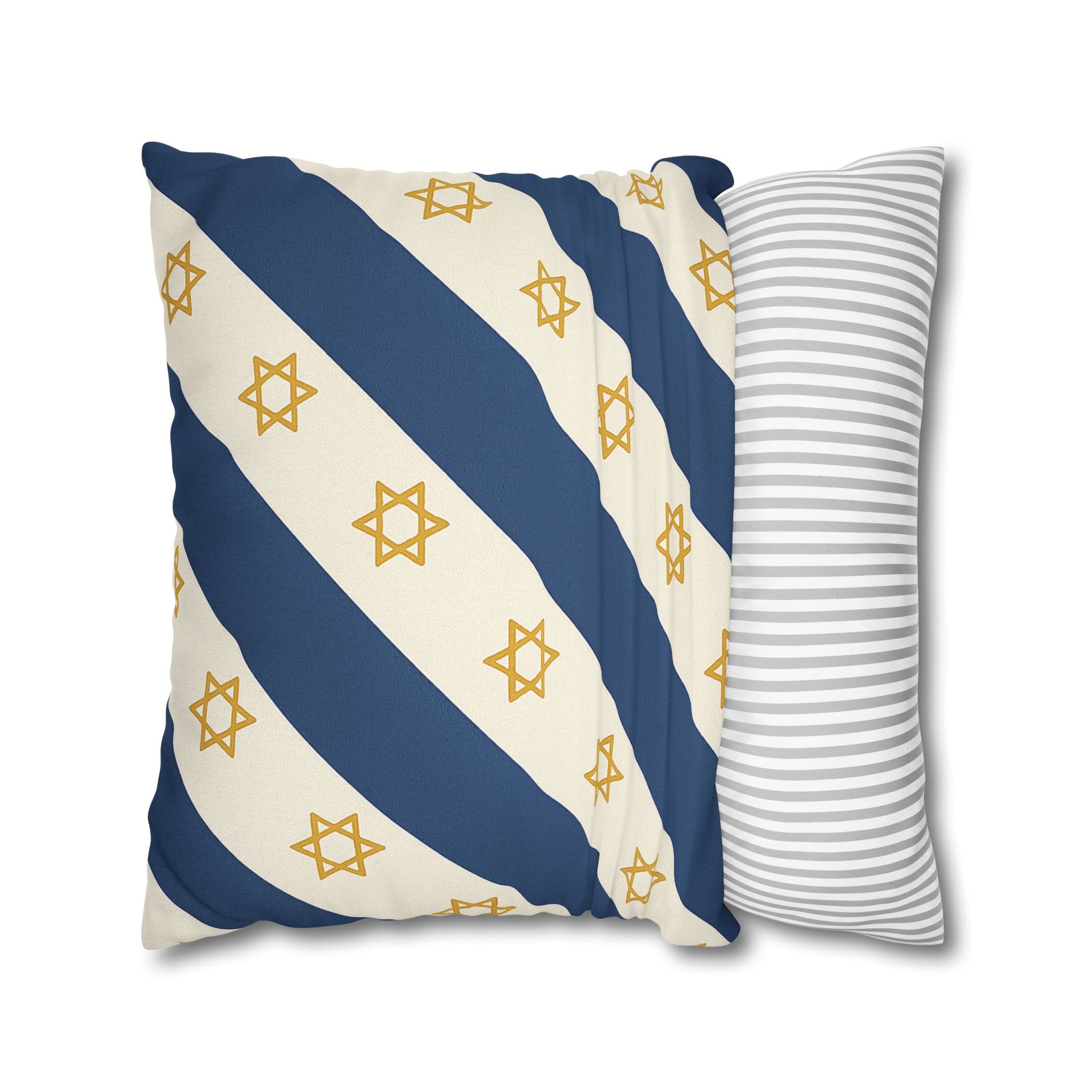 Israel Regalia Stripe Spun Polyester Square Pillowcase - American Zionist