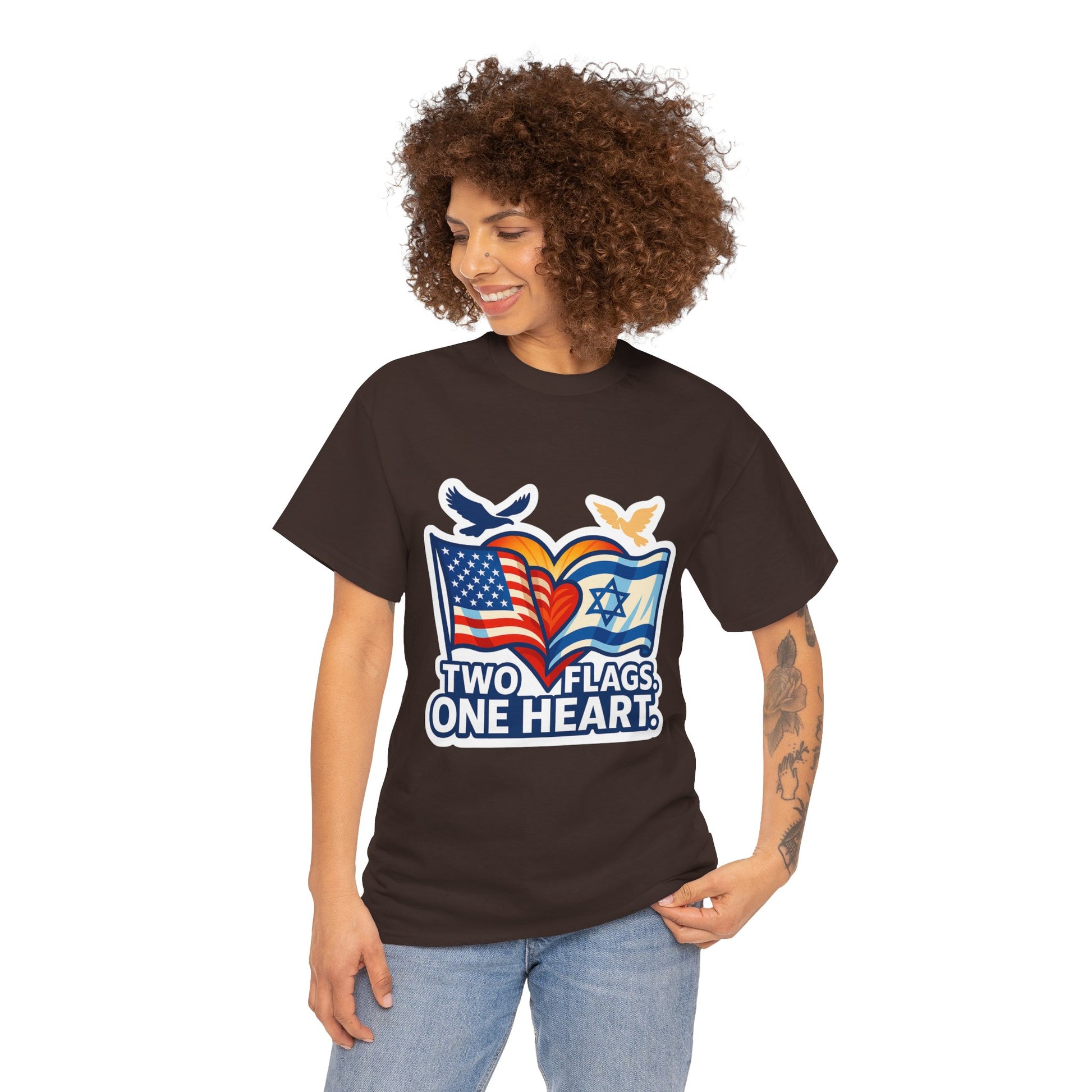 Two Flags One Heart Unisex Heavy Cotton Tee - American Zionist