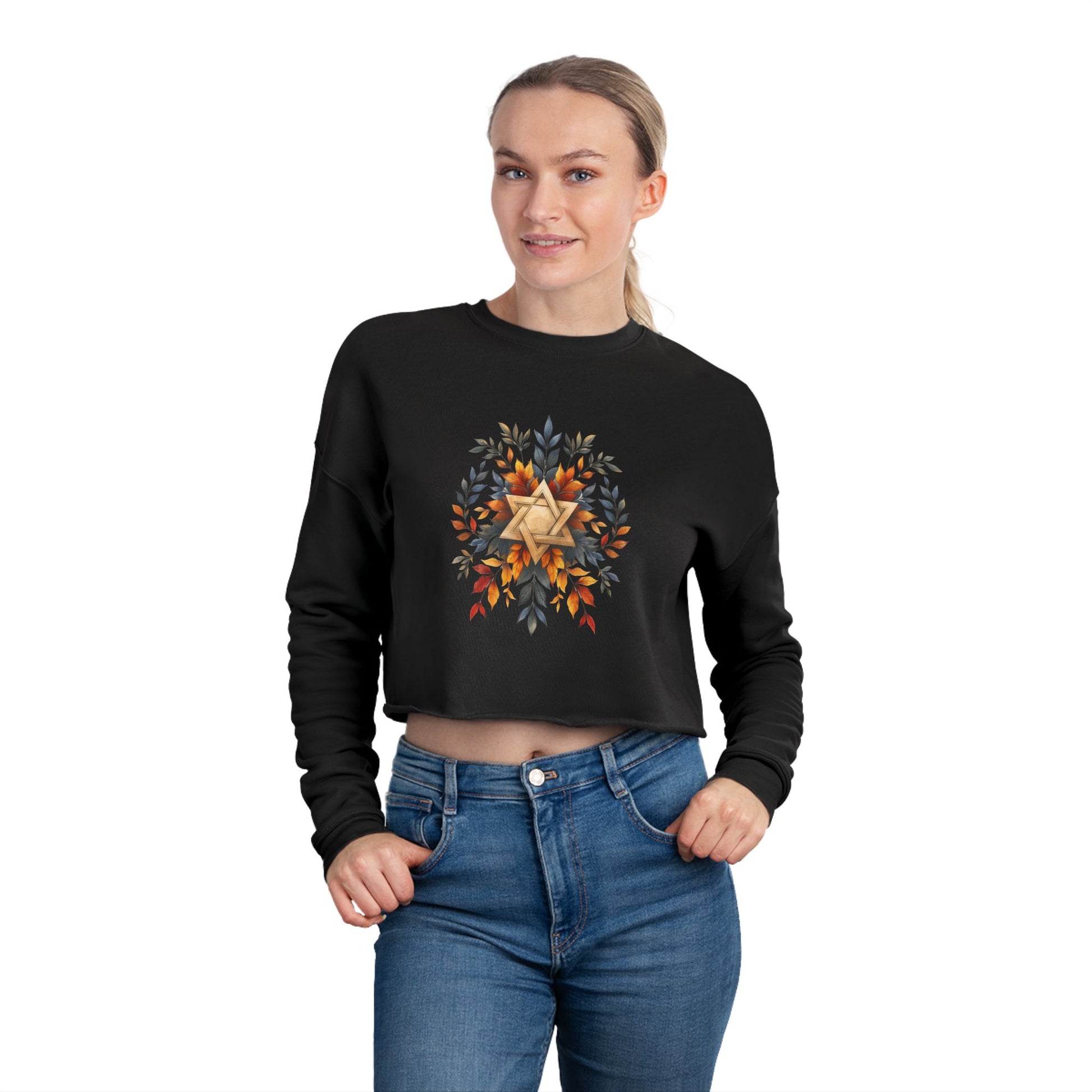 Star of David Wreath Transparent Women's Cropped Sweatshirt - American Zionist