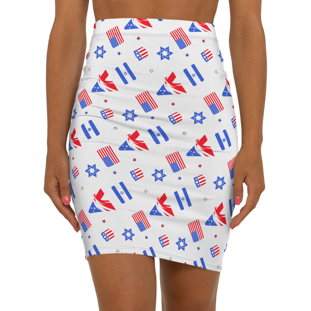Zionist Eagle Pattern Women's Mid - Waist Pencil Skirt (AOP) - American Zionist