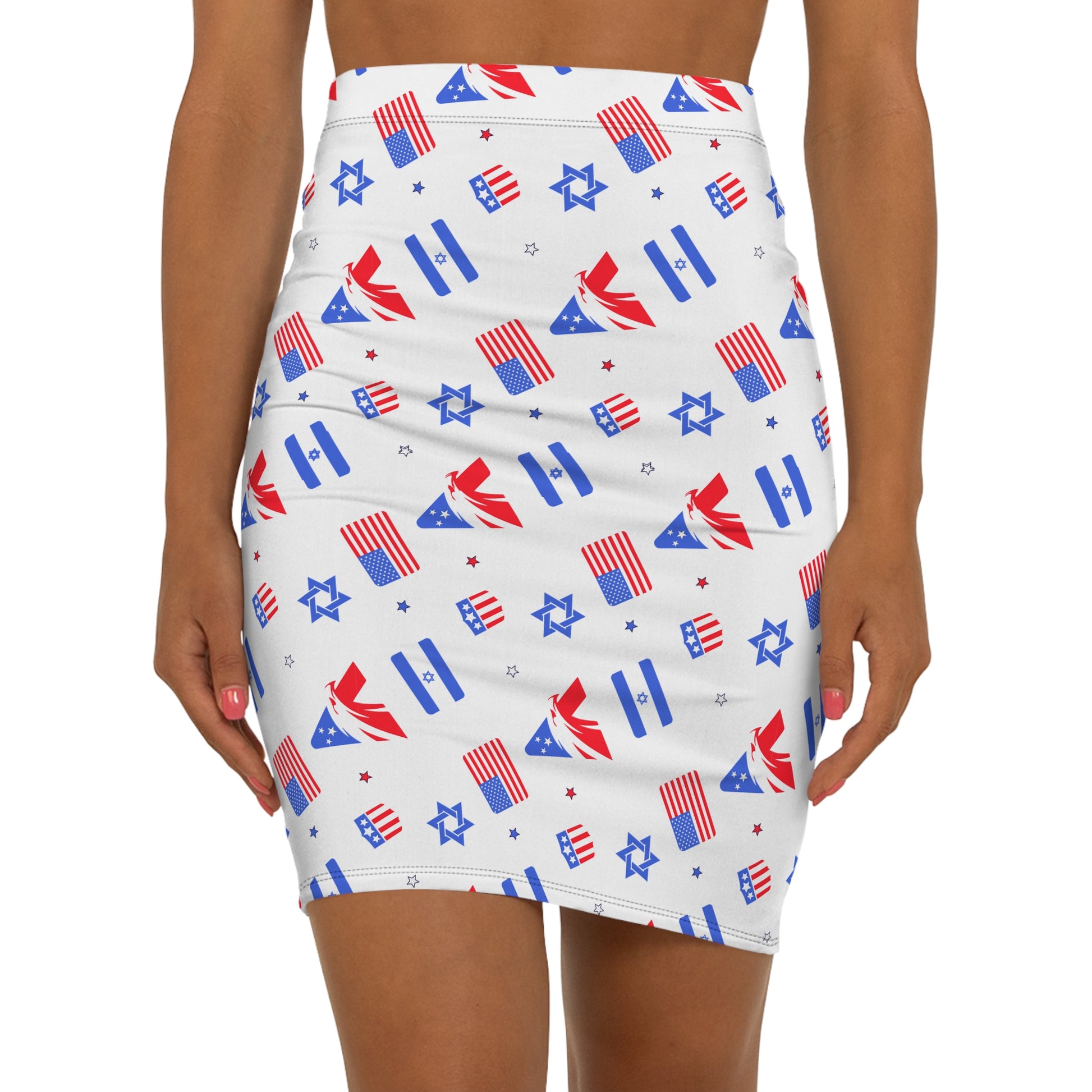 Zionist Eagle Pattern Women's Mid - Waist Pencil Skirt (AOP) - American Zionist