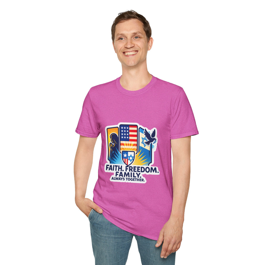 Faith Freedom Family Unisex Softstyle T-Shirt - American Zionist