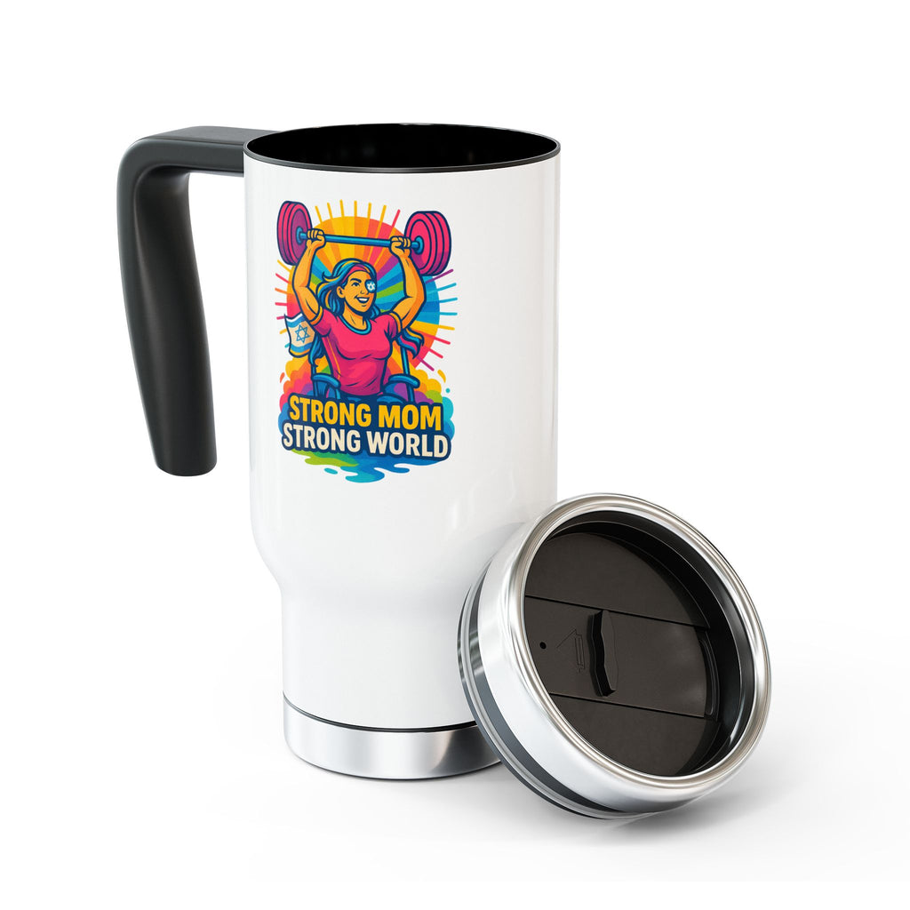 Strong Mom Stainless Steel Travel Mug with Handle, 14oz - American Zionist