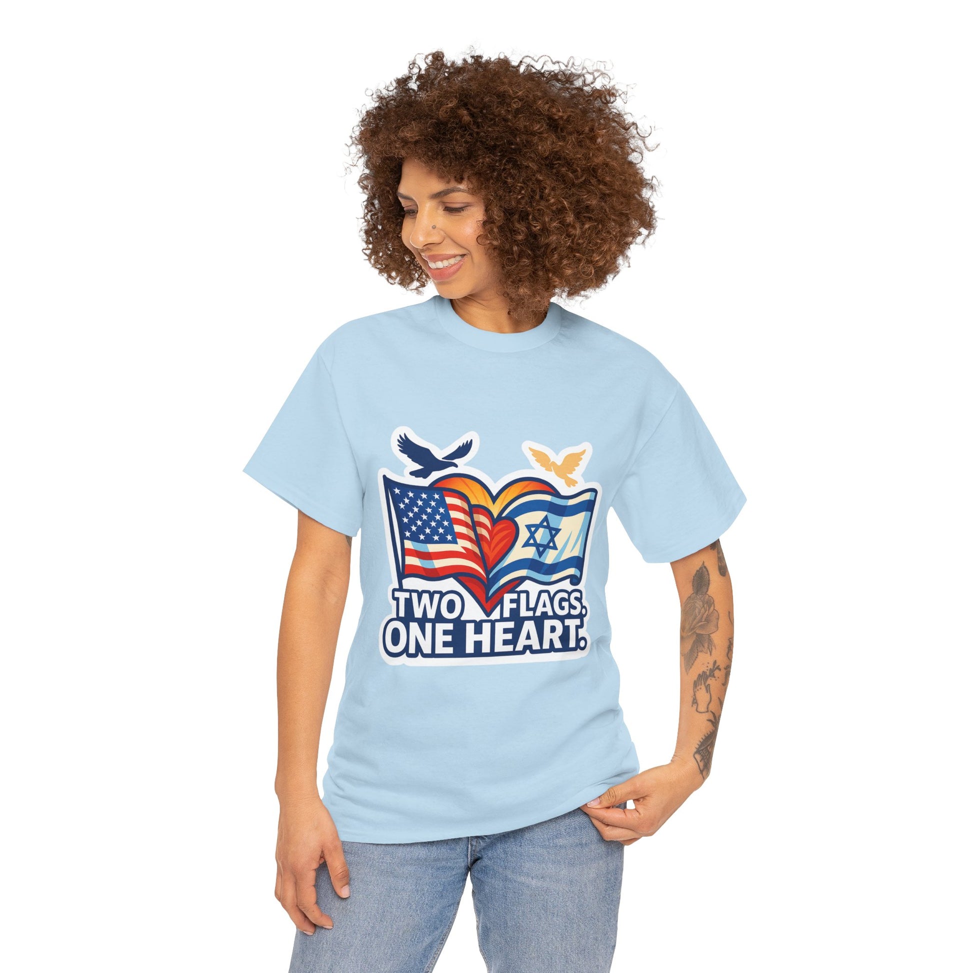 Two Flags One Heart Unisex Heavy Cotton Tee - American Zionist