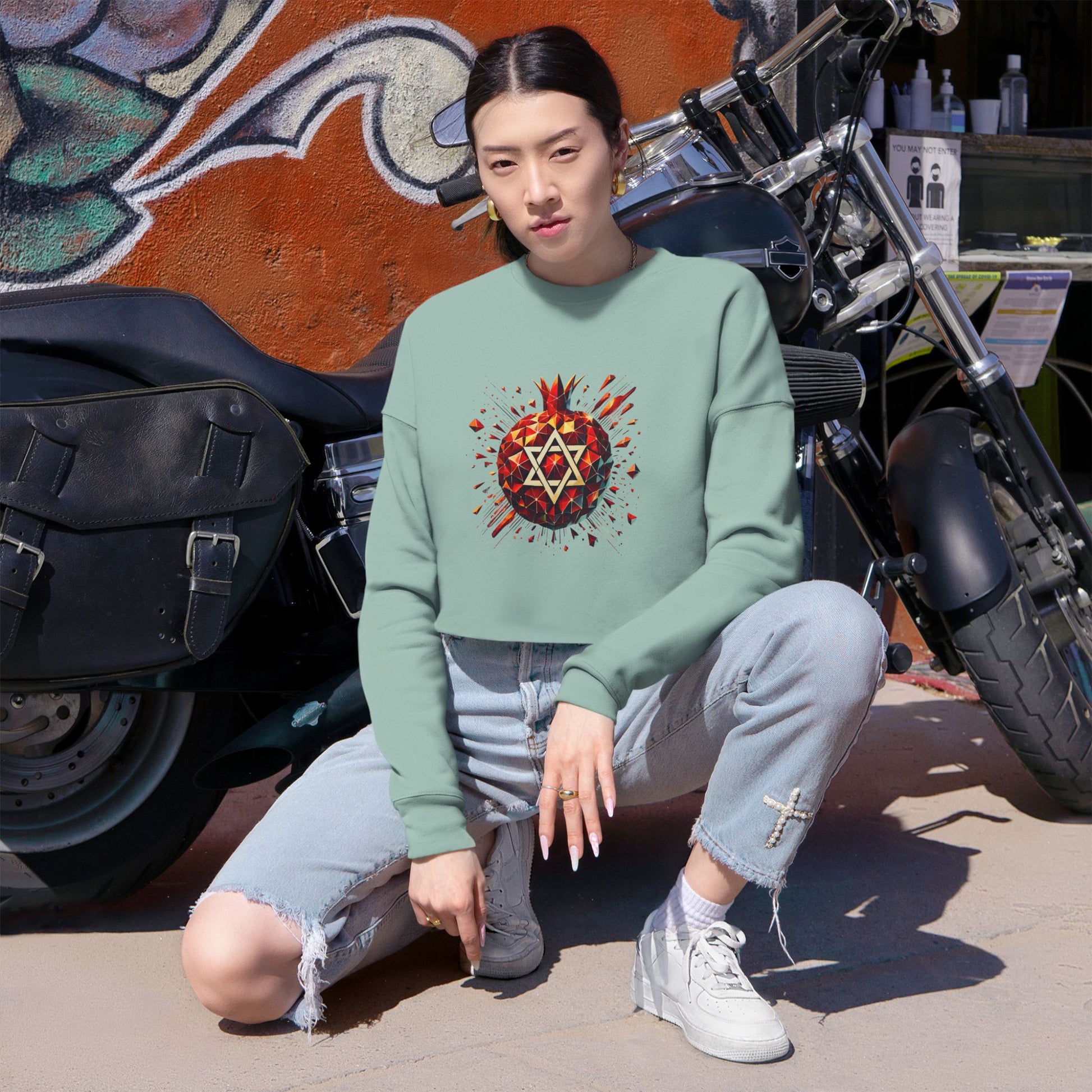 Pomegranate Star of David Women's Cropped Sweatshirt - American Zionist