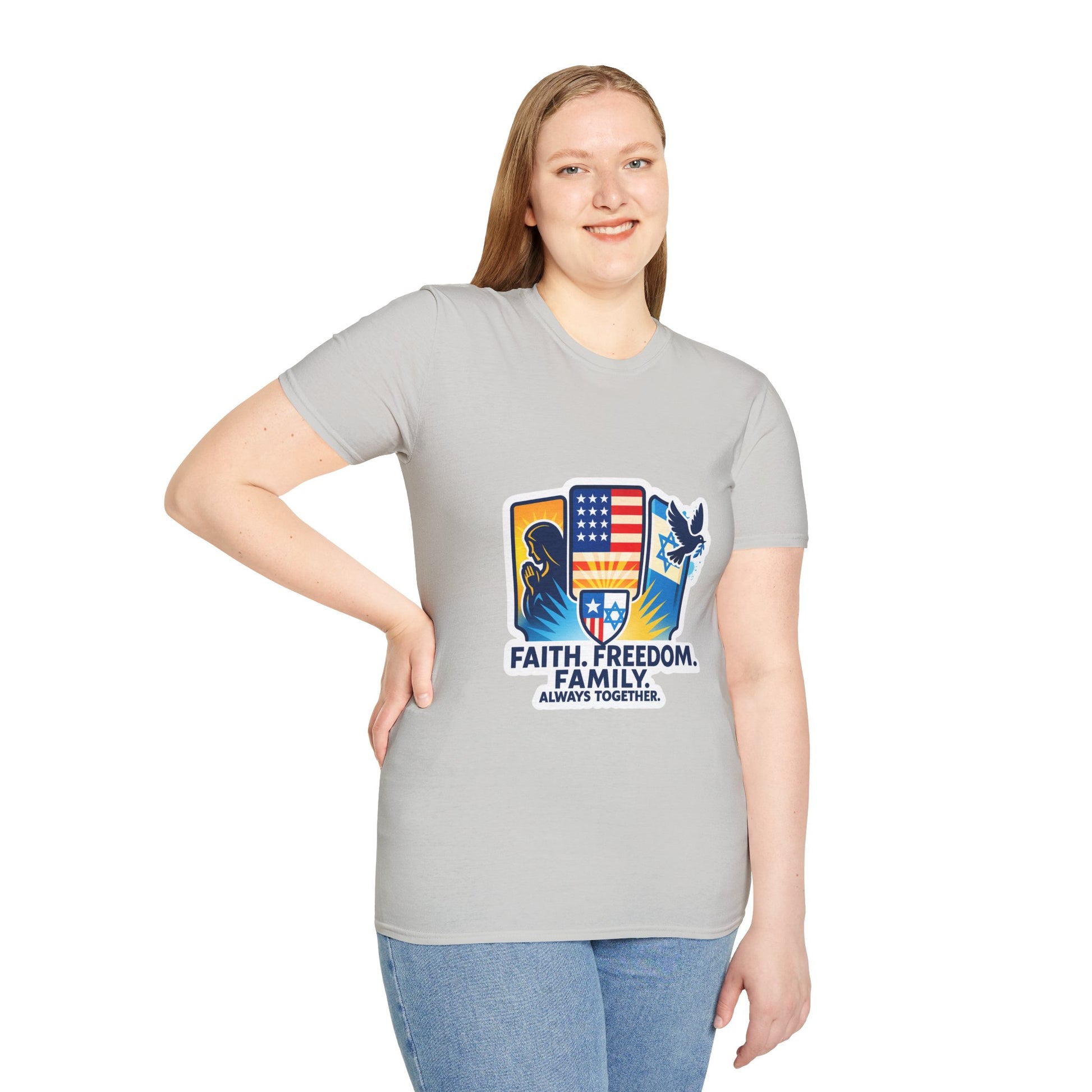 Faith Freedom Family Unisex Softstyle T-Shirt - American Zionist