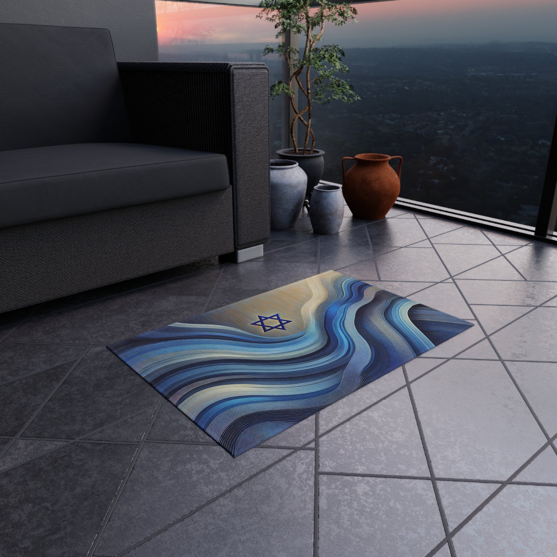 Ocean Flow Star Outdoor Rug - American Zionist
