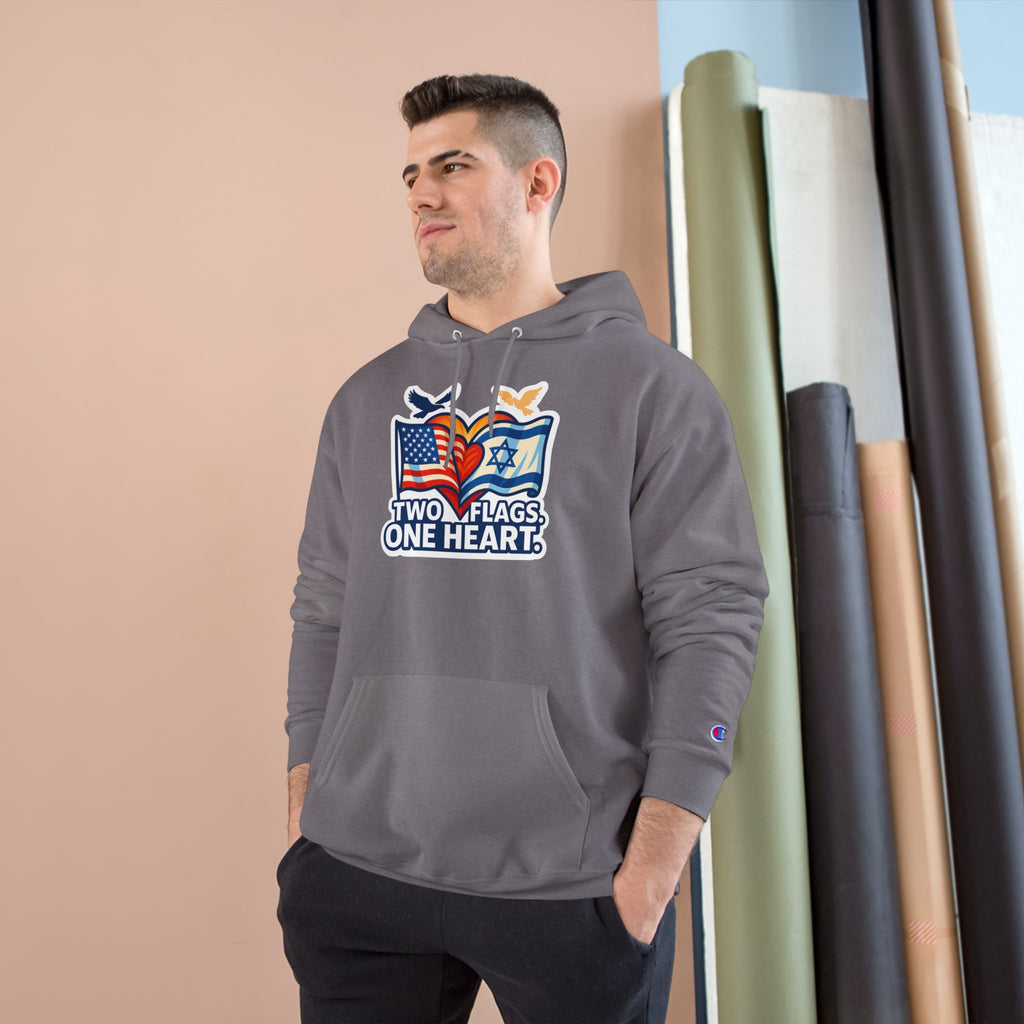 Two Flags. One Heart Champion Hoodie - American Zionist