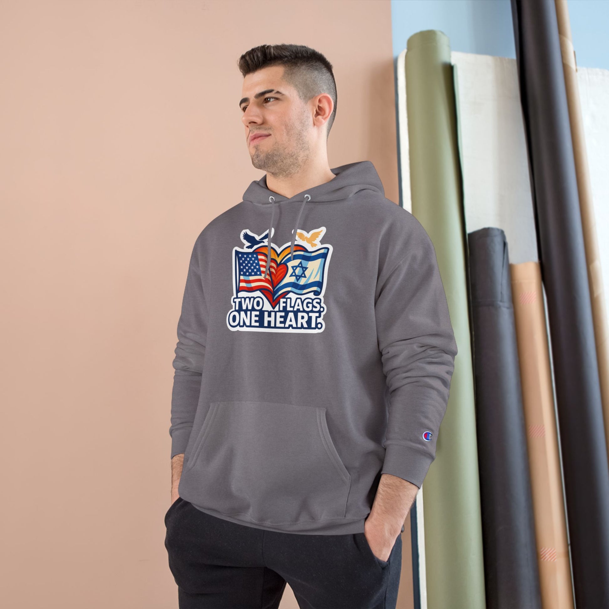 Two Flags. One Heart Champion Hoodie - American Zionist