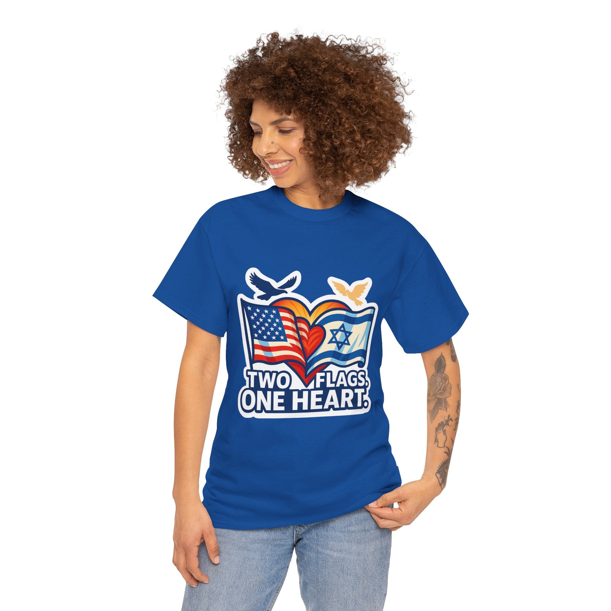 Two Flags One Heart Unisex Heavy Cotton Tee - American Zionist
