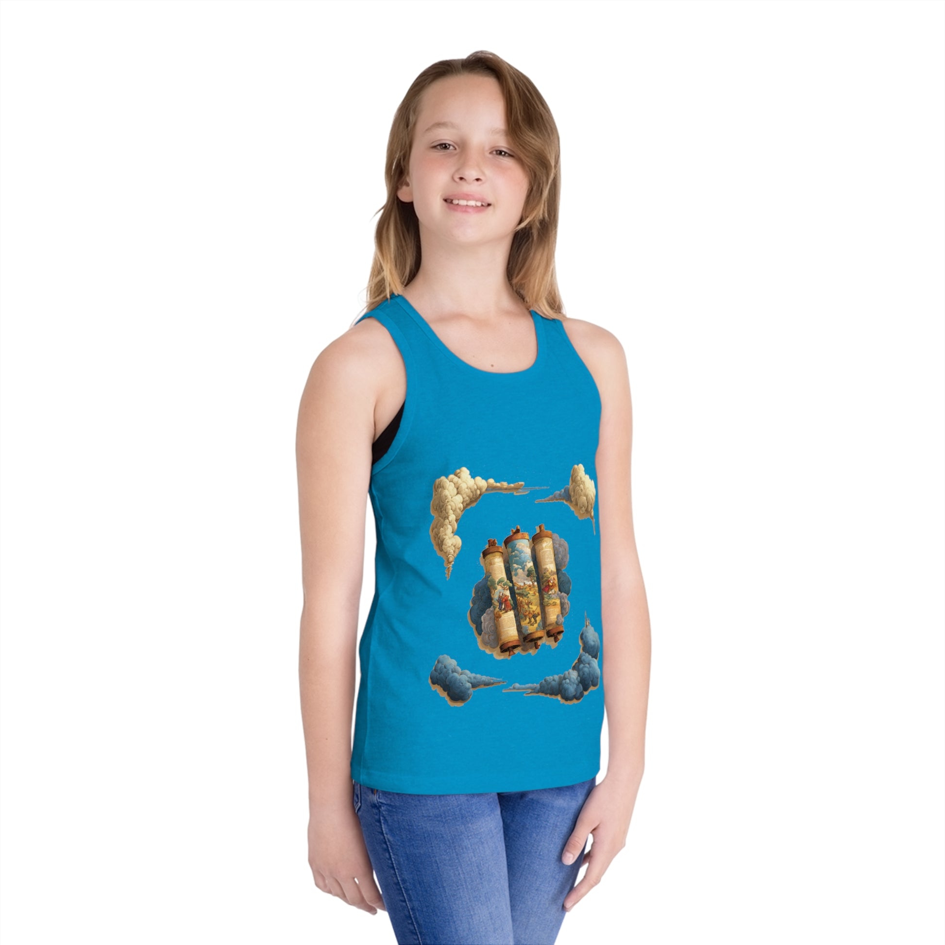 Cloudy Scroll of Moses Transparent Kid's Jersey Tank Top - American Zionist