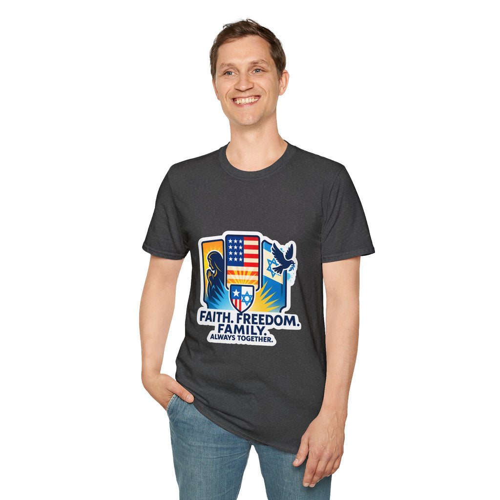 Faith Freedom Family Unisex Softstyle T-Shirt - American Zionist