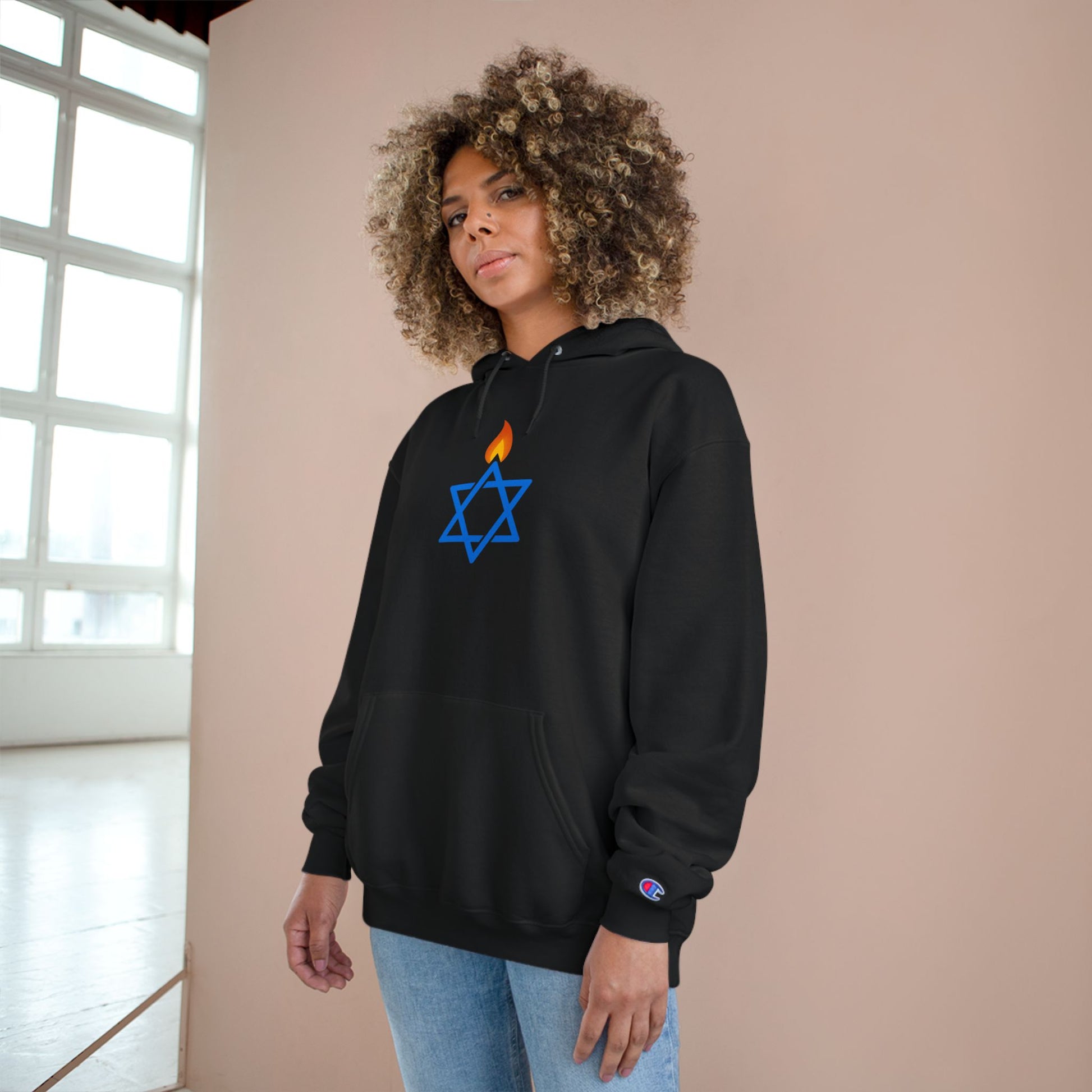 Fire Stars Of David Champion Hoodie - American Zionist