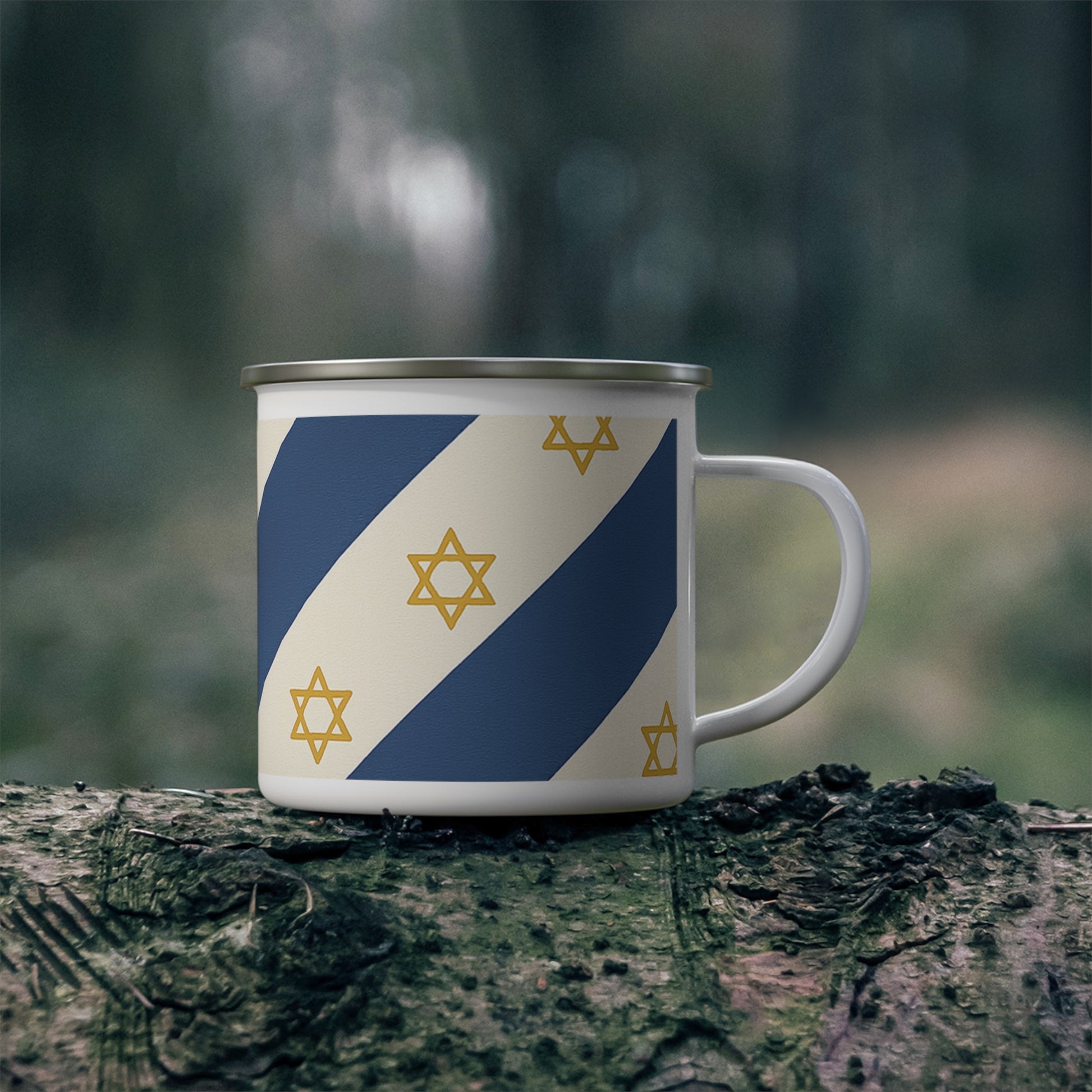 Israel Regalia Stripe Enamel Camping Mug - American Zionist
