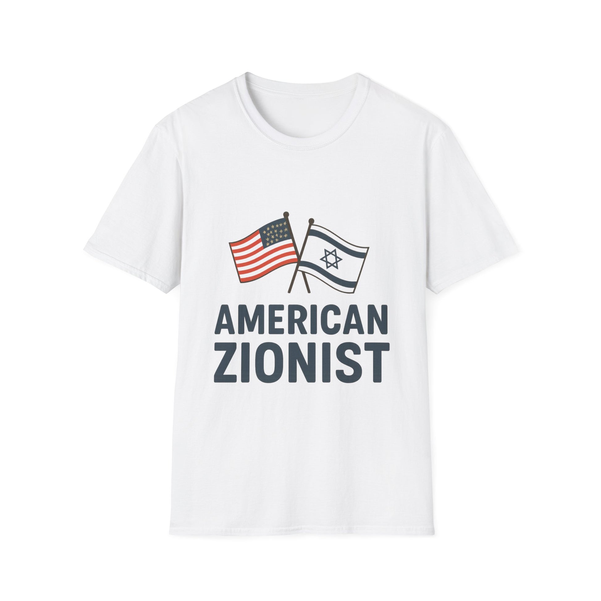 American Zionist: Two Flags Unisex Softstyle T-Shirt - American Zionist