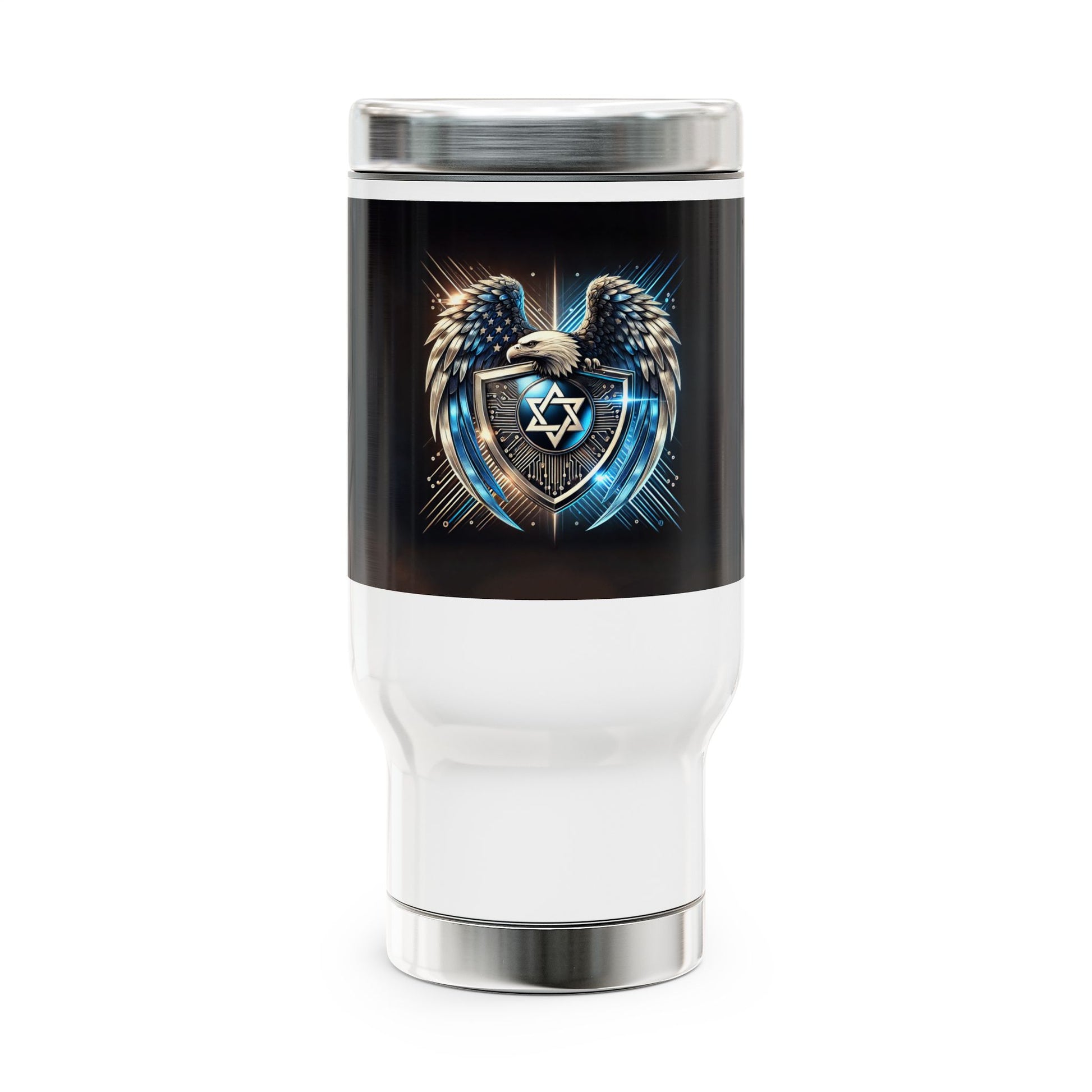 Wings of Zion Stainless Steel Travel Mug with Handle, 14oz - American Zionist