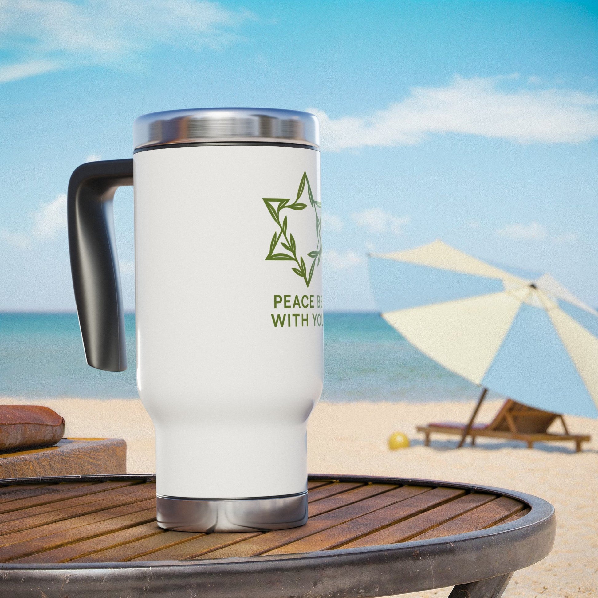 Peacewoven Star Stainless Steel Travel Mug with Handle, 14oz - American Zionist