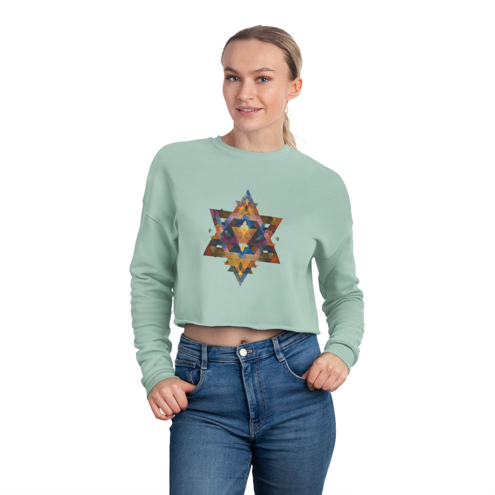Star of David Geometric Women's Cropped Sweatshirt - American Zionist