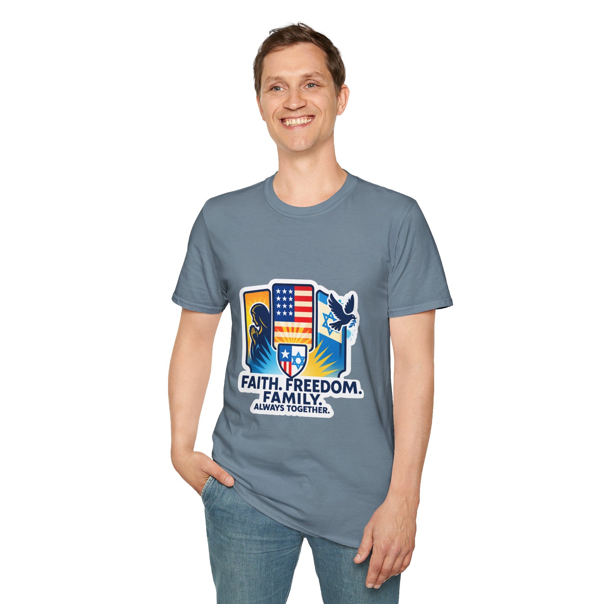 Faith Freedom Family Unisex Softstyle T-Shirt - American Zionist