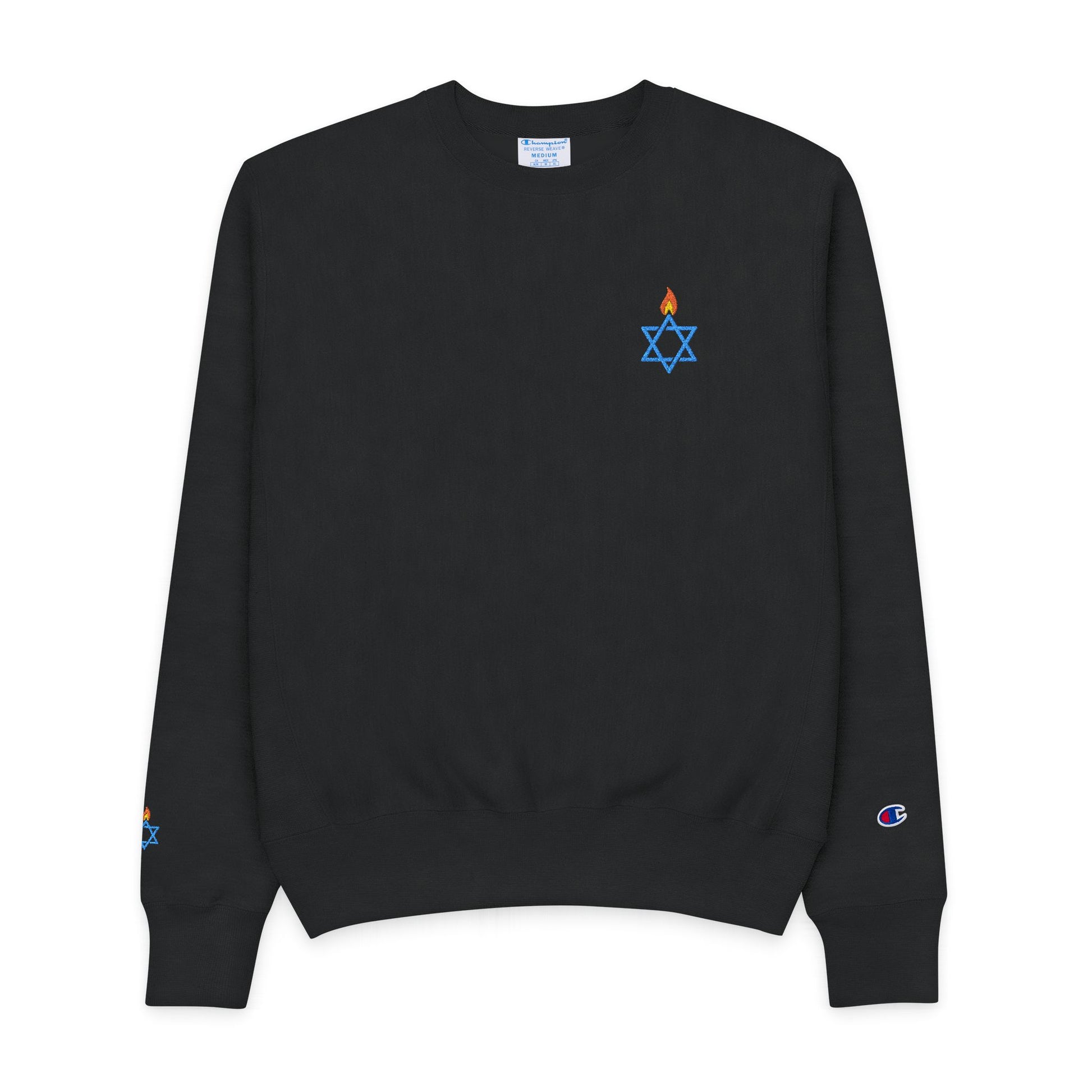 Fire Stars Of David Men's Champion Crewneck Sweatshirt - American Zionist