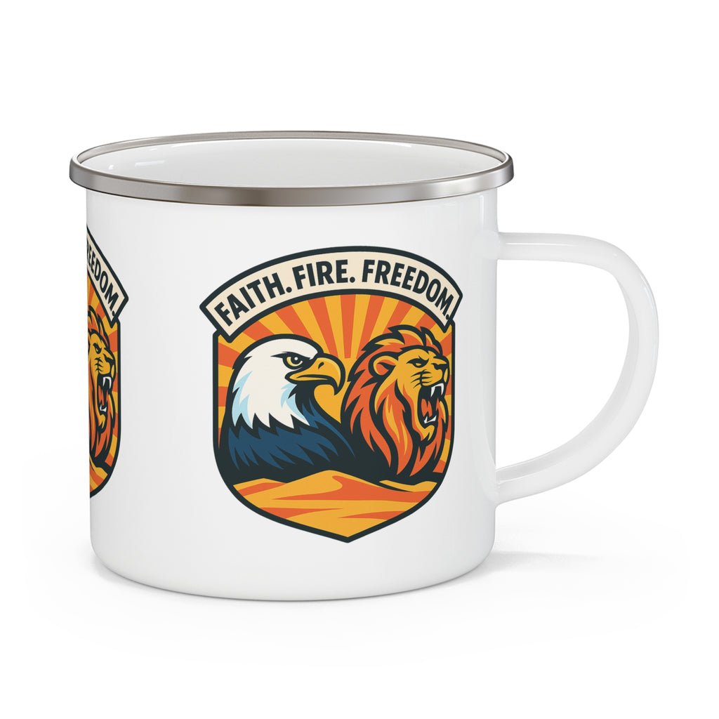 Lions Eagles Rise Enamel Camping Mug - American Zionist