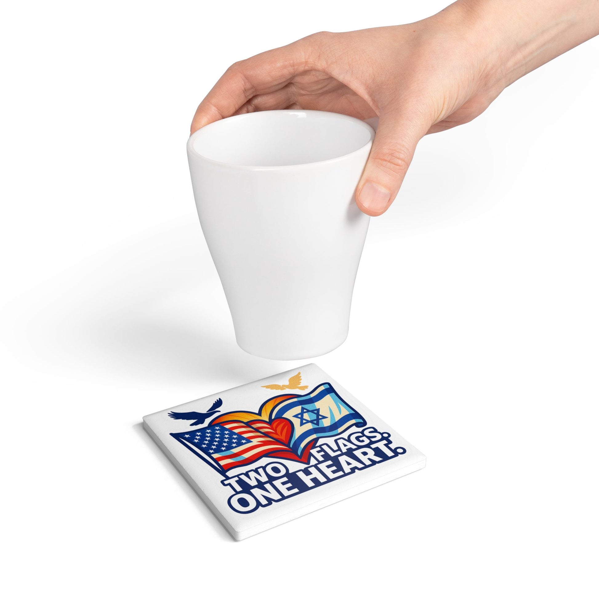Two Flags. One Heart Ceramic Coaster