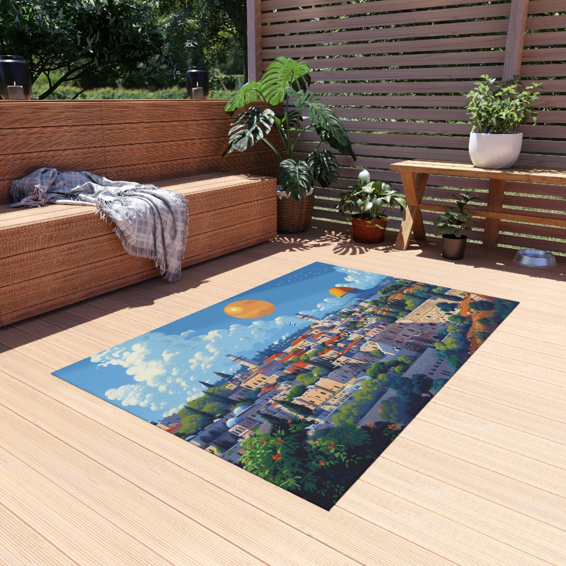 Jerusalem City Skyline Outdoor Rug - American Zionist