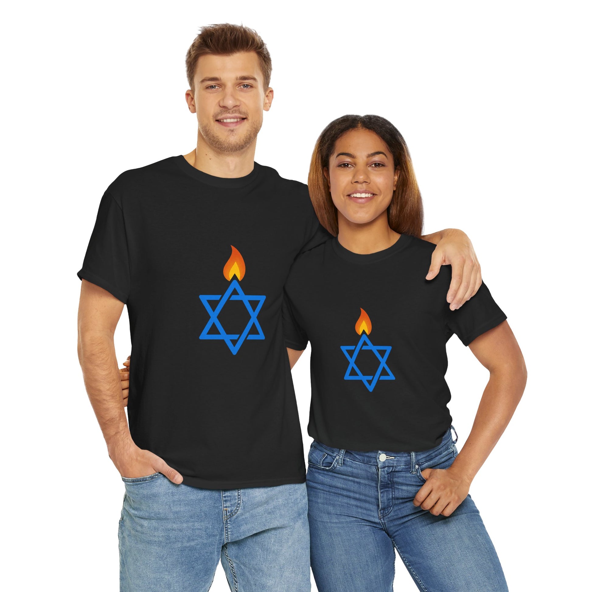 Fire Stars Of David Unisex Heavy Cotton Tee - American Zionist