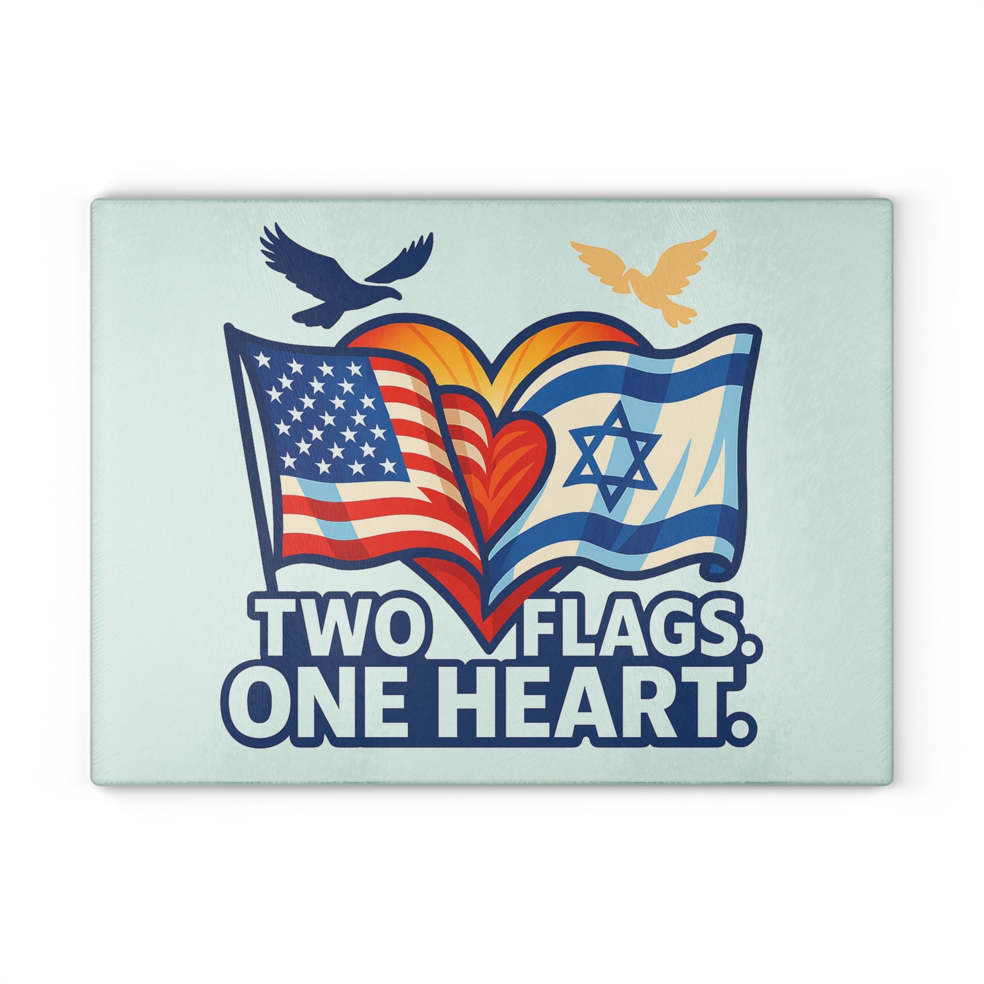 Two Flags. One Heart Glass Cutting Board - American Zionist