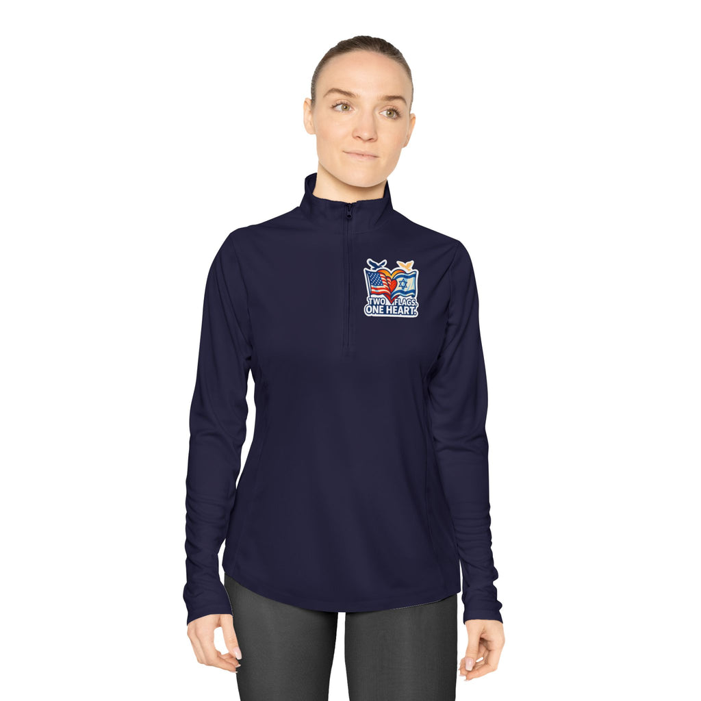 Two Flags. One Heart Ladies Quarter - Zip Pullover - American Zionist