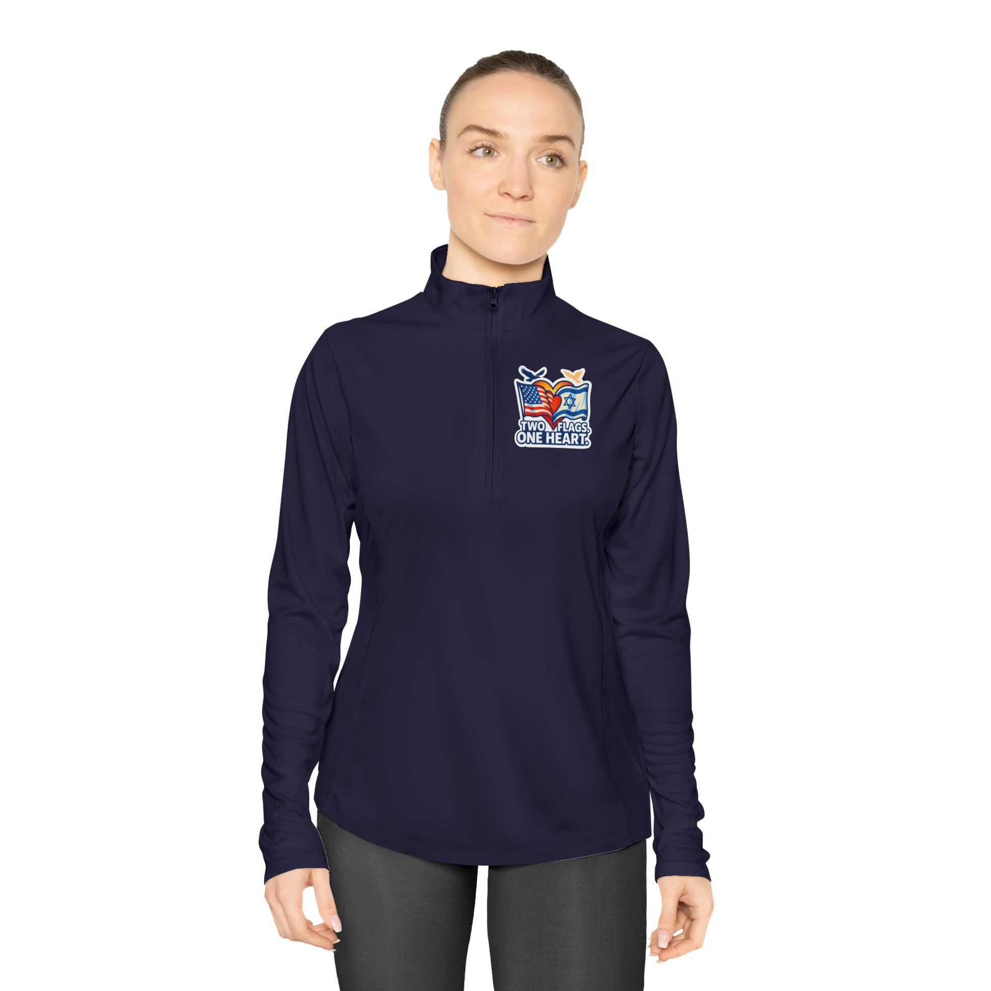 Two Flags. One Heart Ladies Quarter - Zip Pullover - American Zionist