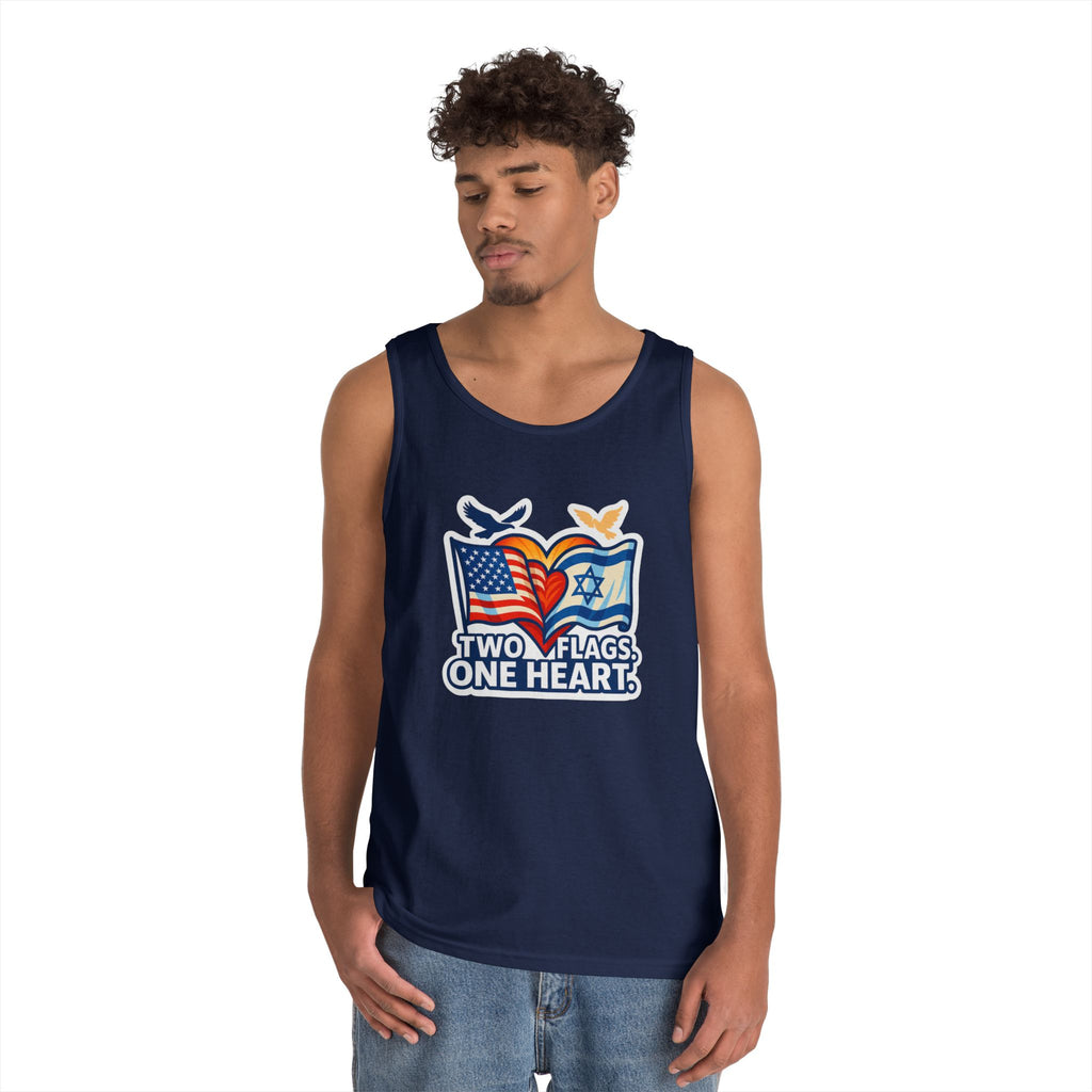 Two Flags. One Heart Unisex Heavy Cotton Tank Top - American Zionist