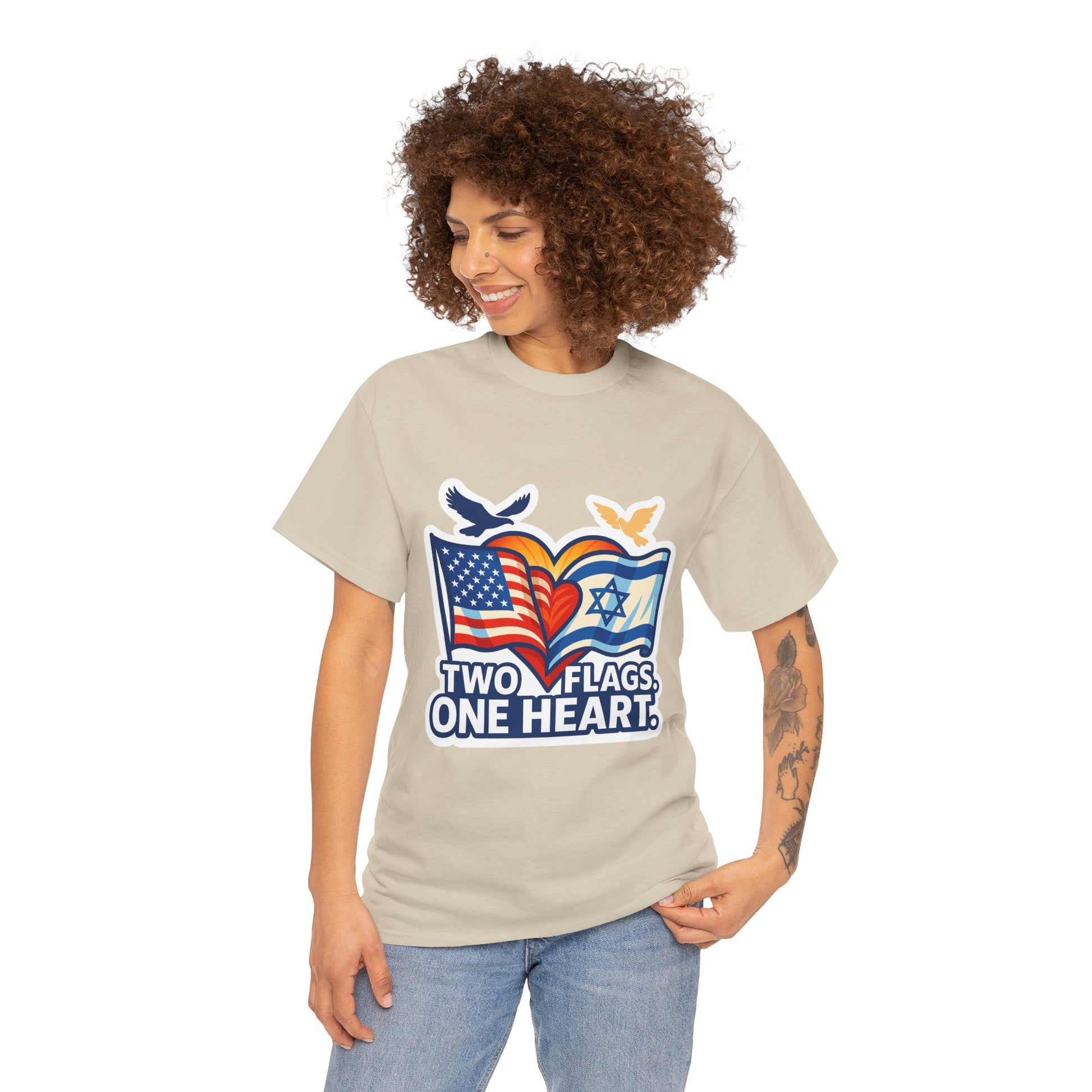 Two Flags One Heart Unisex Heavy Cotton Tee - American Zionist
