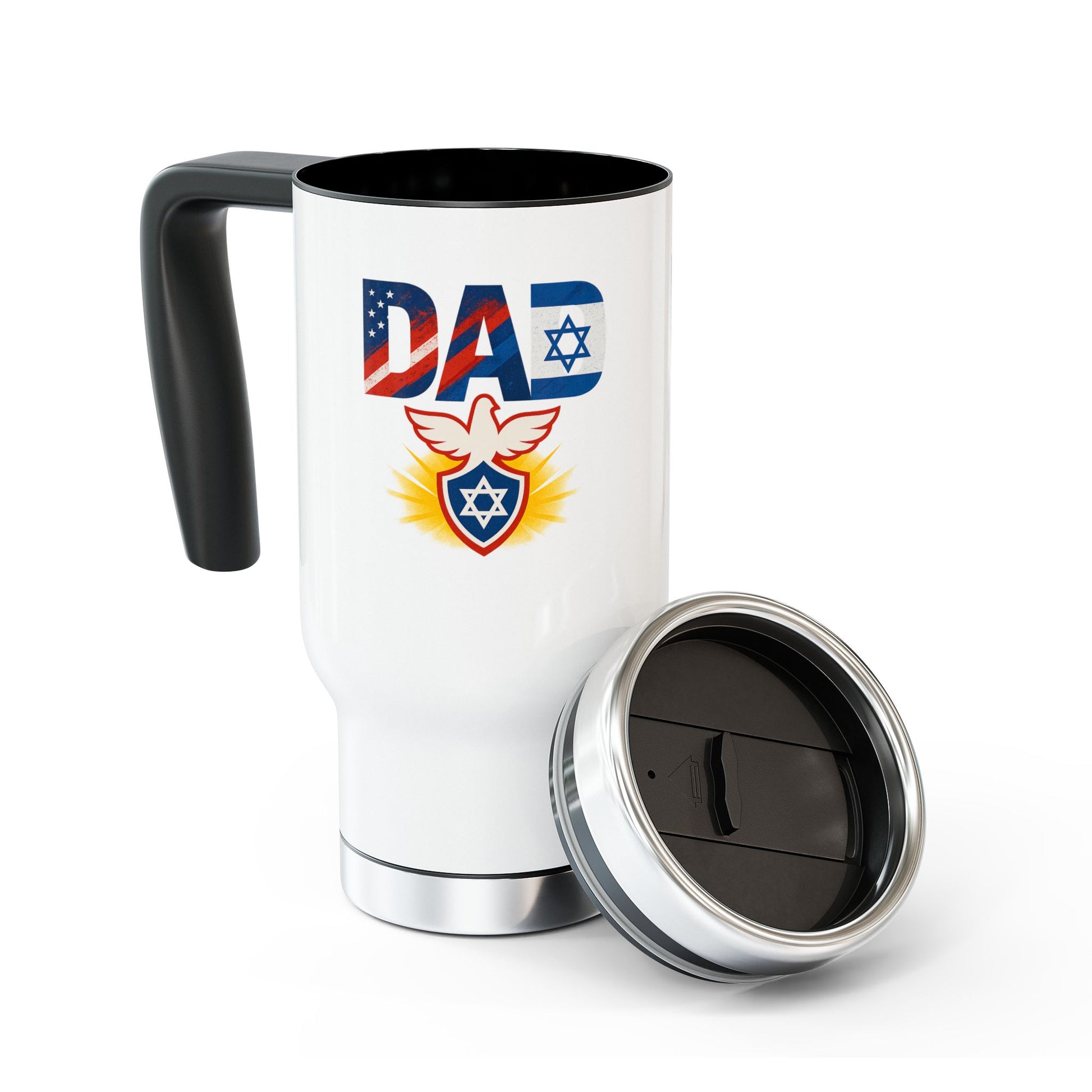 Patriotic Dad Stainless Stainless Steel Travel Mug with Handle, 14oz - American Zionist