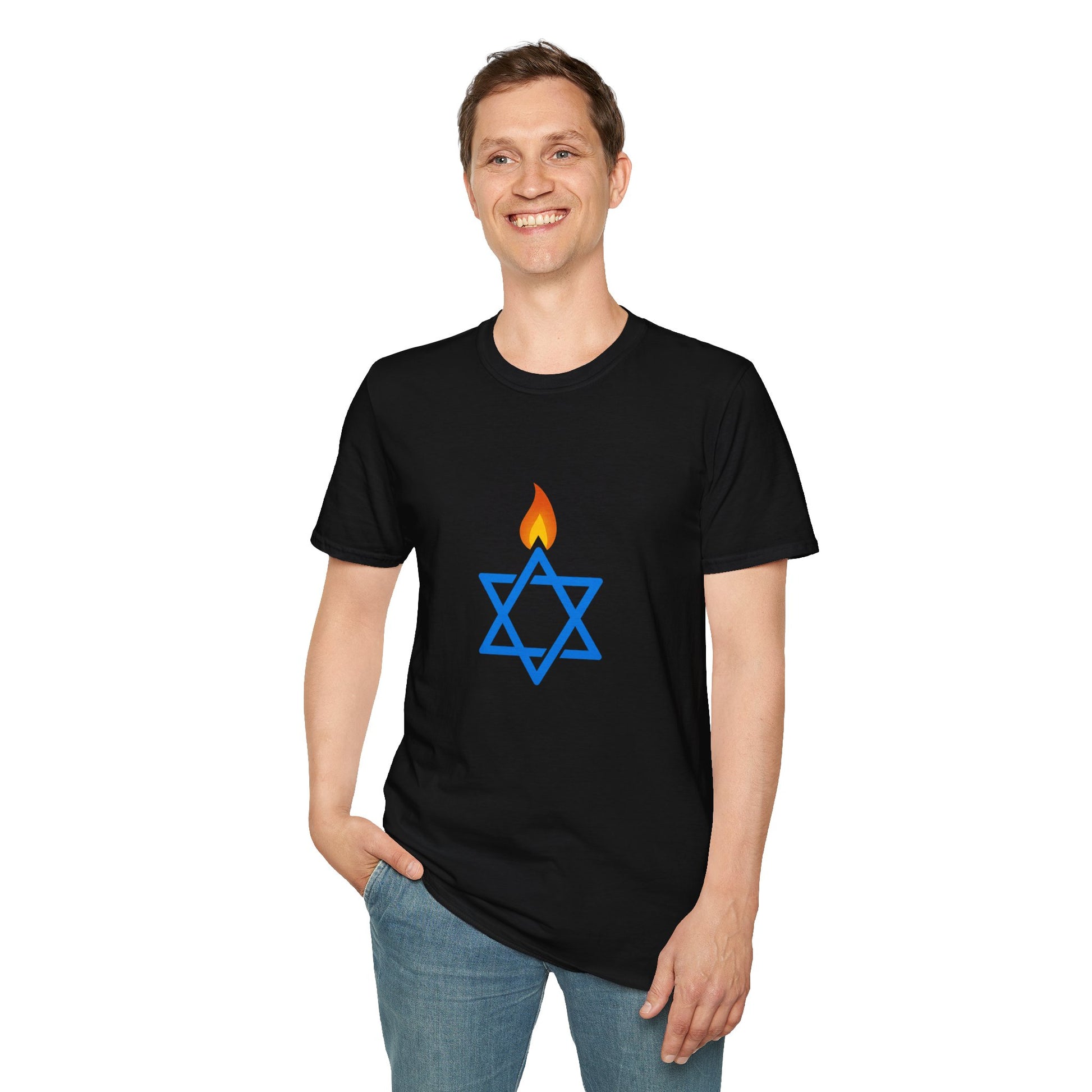 Fire Stars Of David Unisex Softstyle T-Shirt - American Zionist