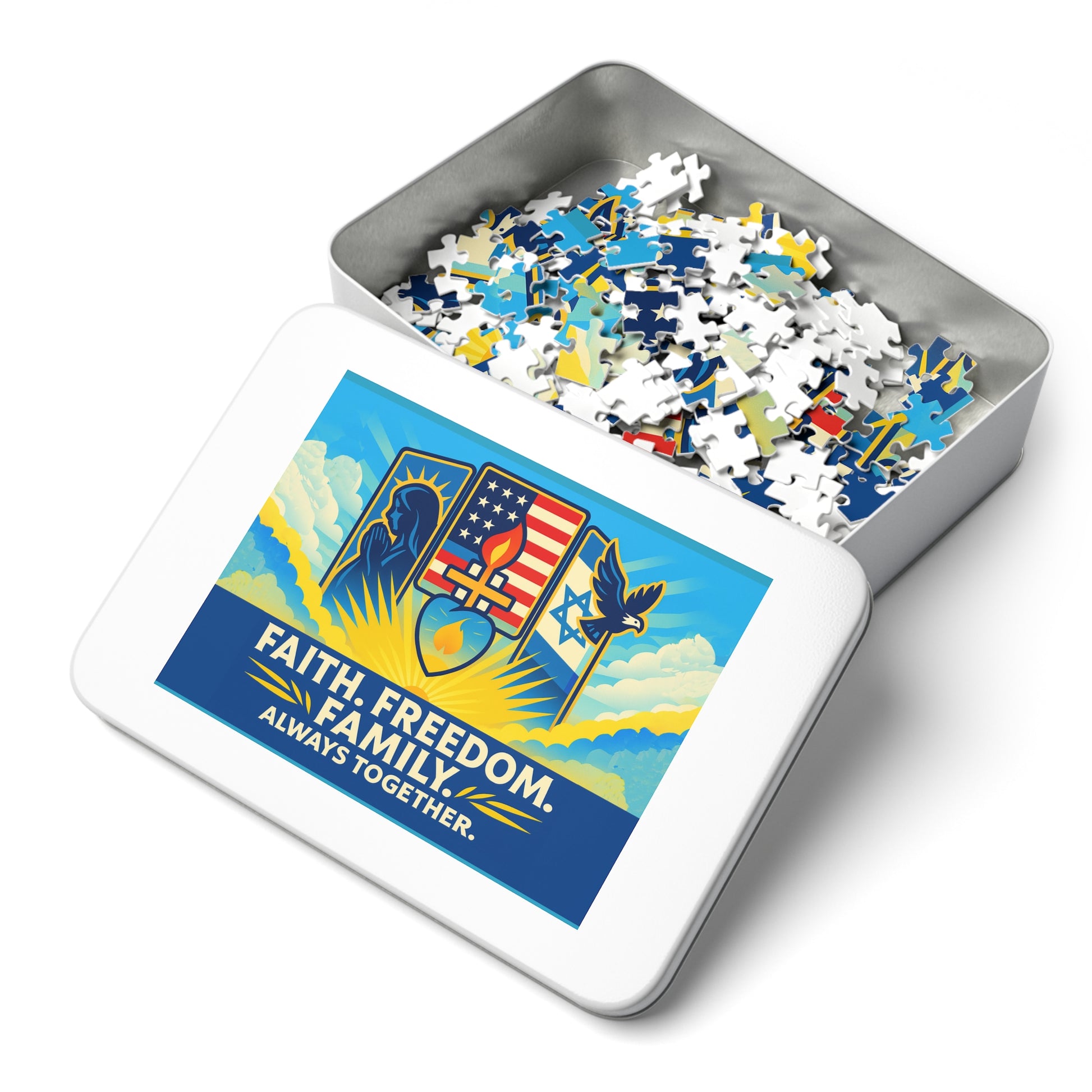 Guided By Faith's Flame Jigsaw Puzzle with Tin - American Zionist