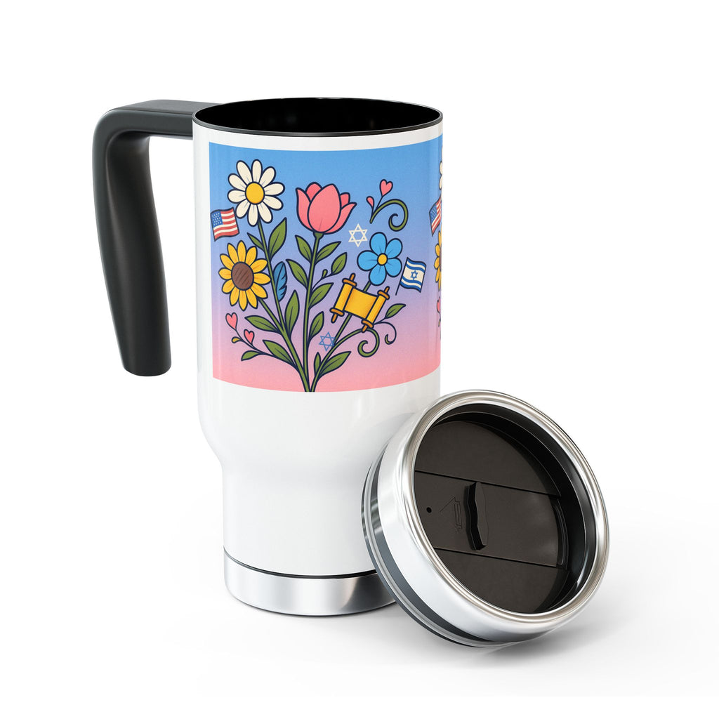 Flourish With Freedom Travel Mug with Handle 14oz - American Zionist