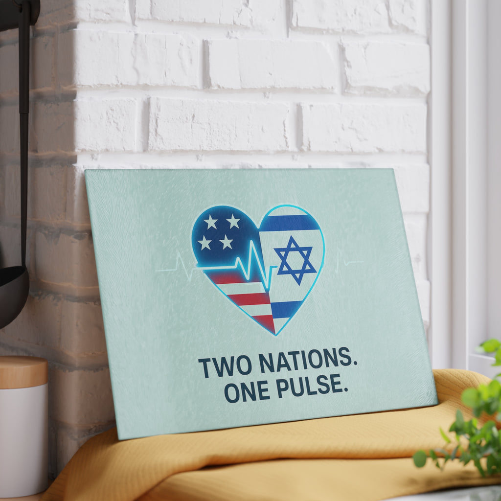 Two Nations. One Pulse Glass Cutting Board - American Zionist