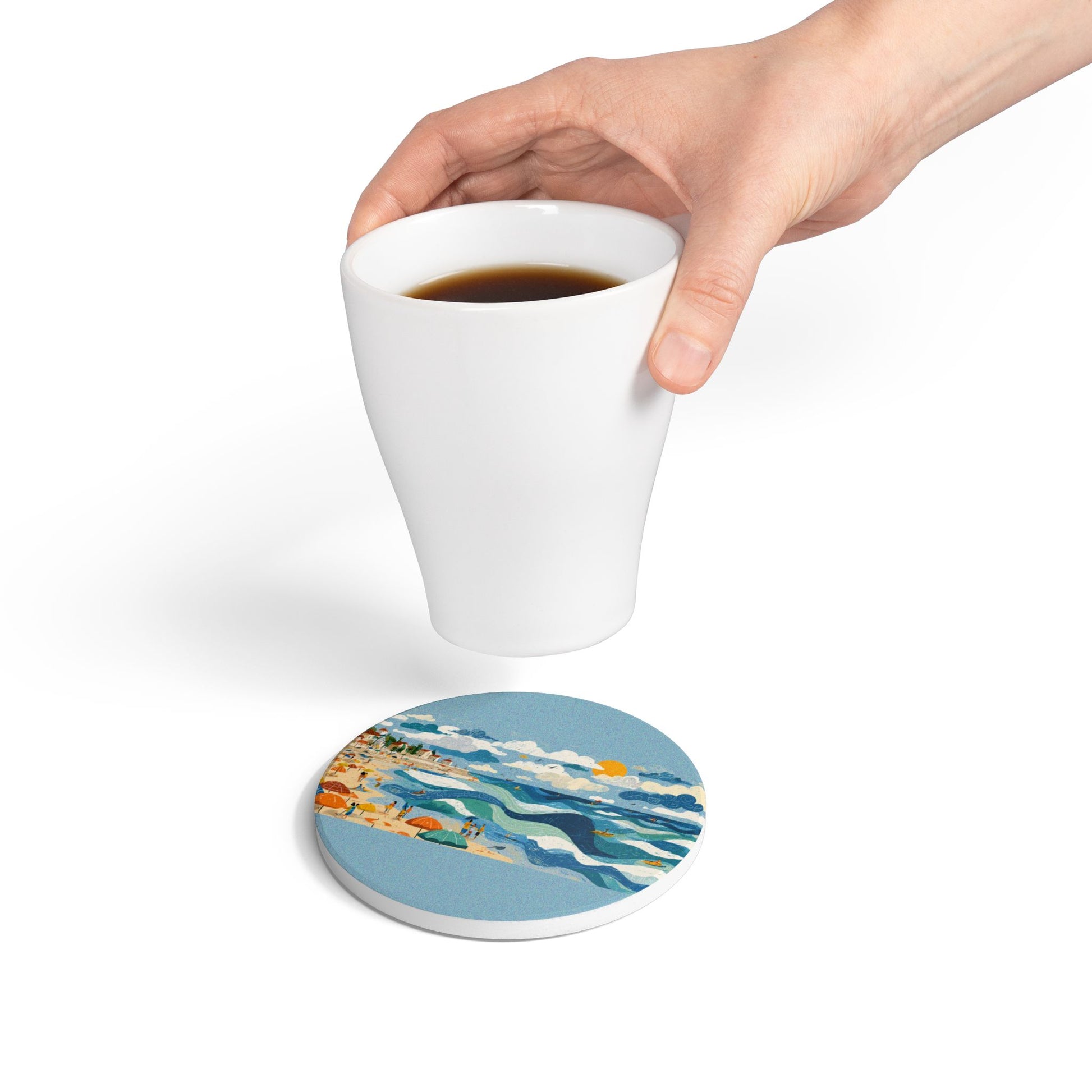 Tel Aviv Beach Ceramic Coaster - American Zionist