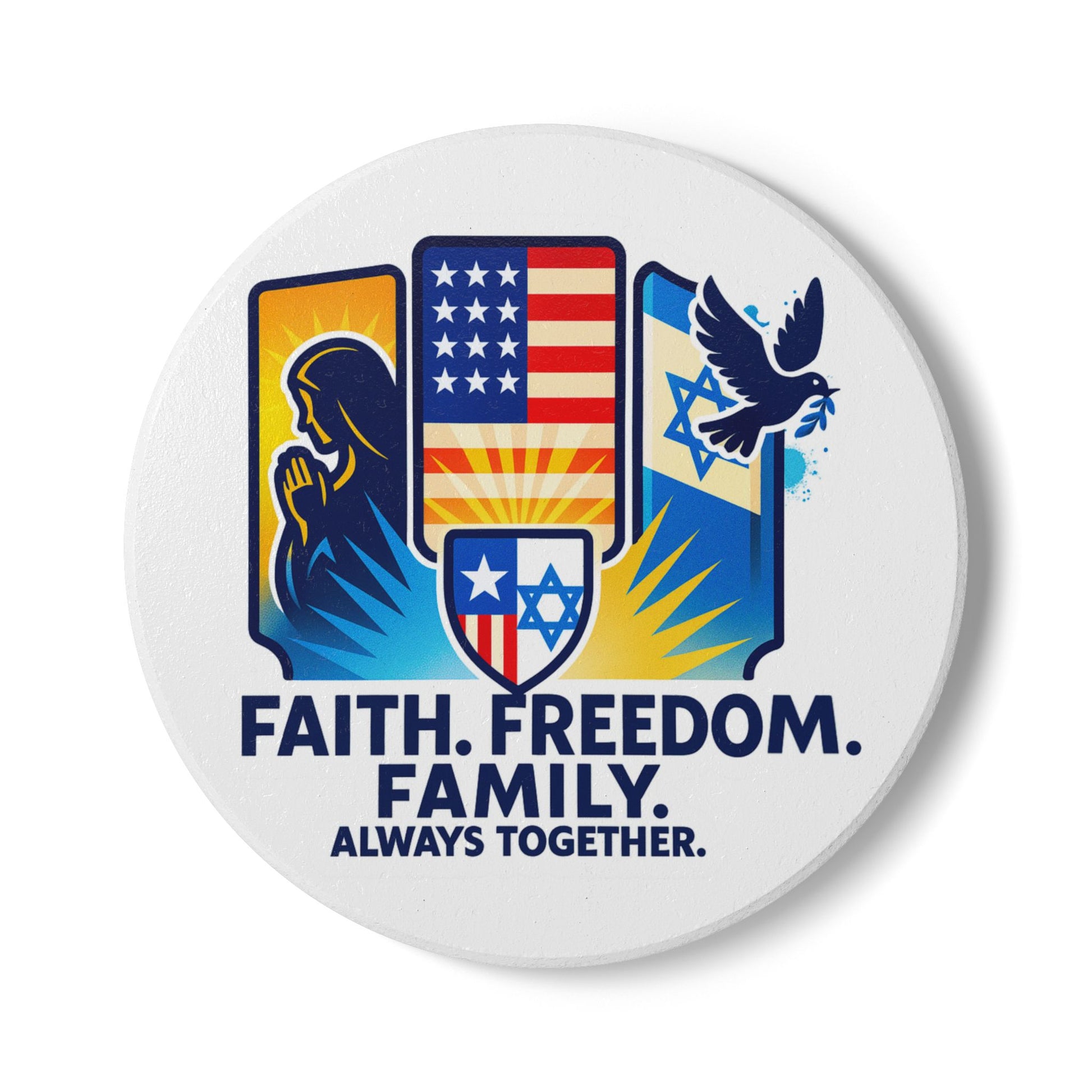 Faith Freedom Family Ceramic Coaster - American Zionist