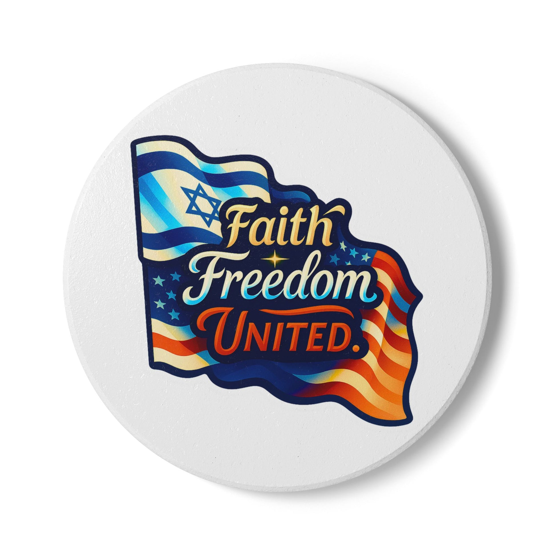 Faith Freedom United Ceramic Coaster - American Zionist